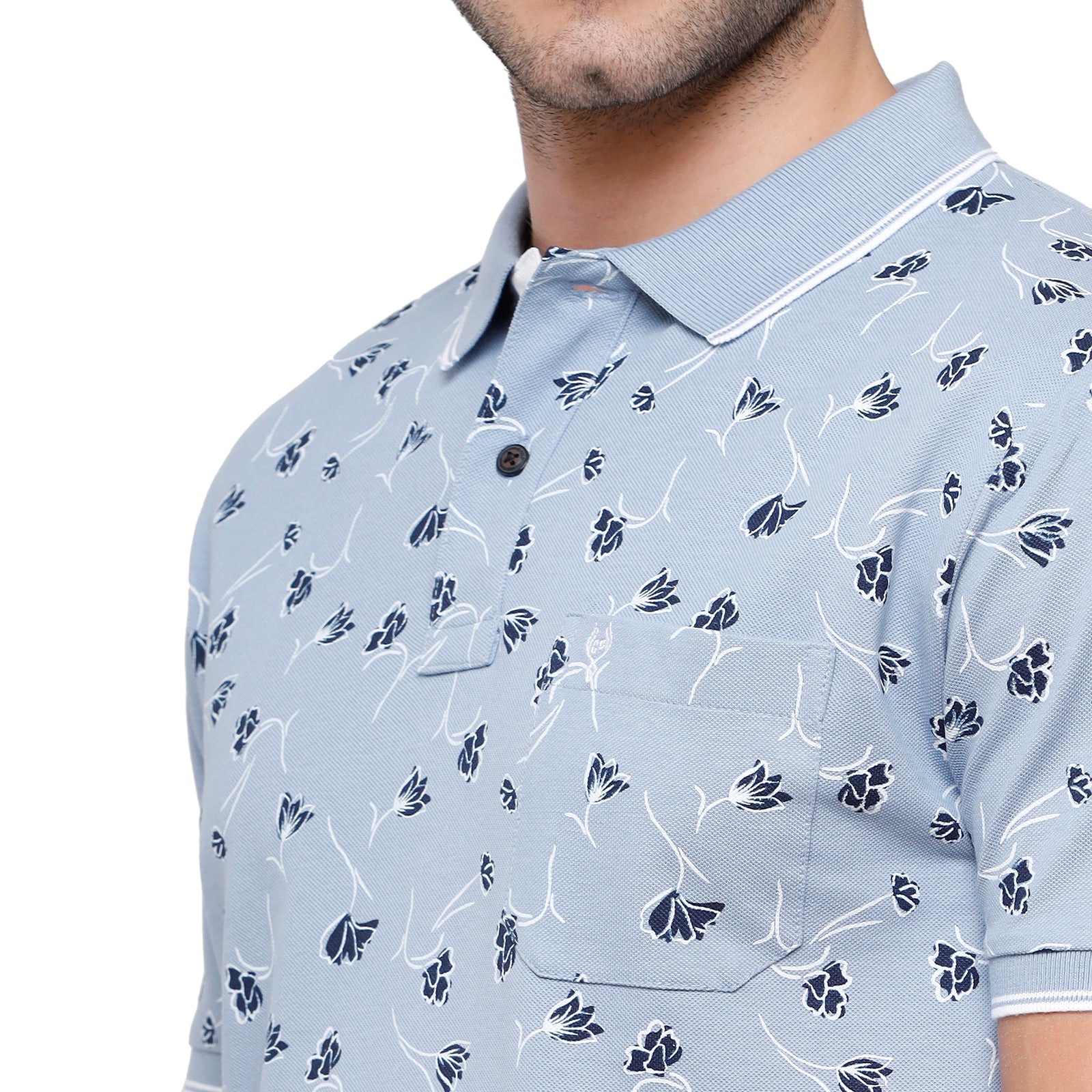 Classic Polo Mens Printed Slim Fit Polo Neck Blue Colour T-Shirt - Beau 163B T-shirt Classic Polo 