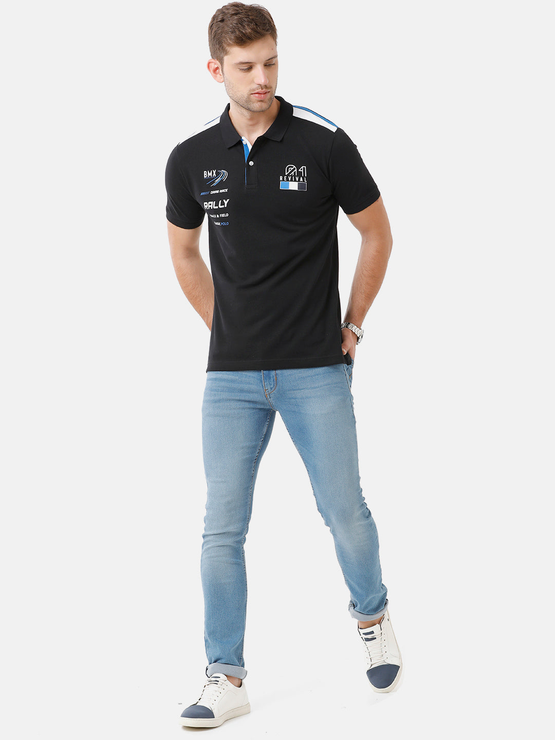 Classic Polo Mens Cotton Printed Half Sleeve Slim Fit Polo Neck Black Color T-Shirt | Prm 684 A