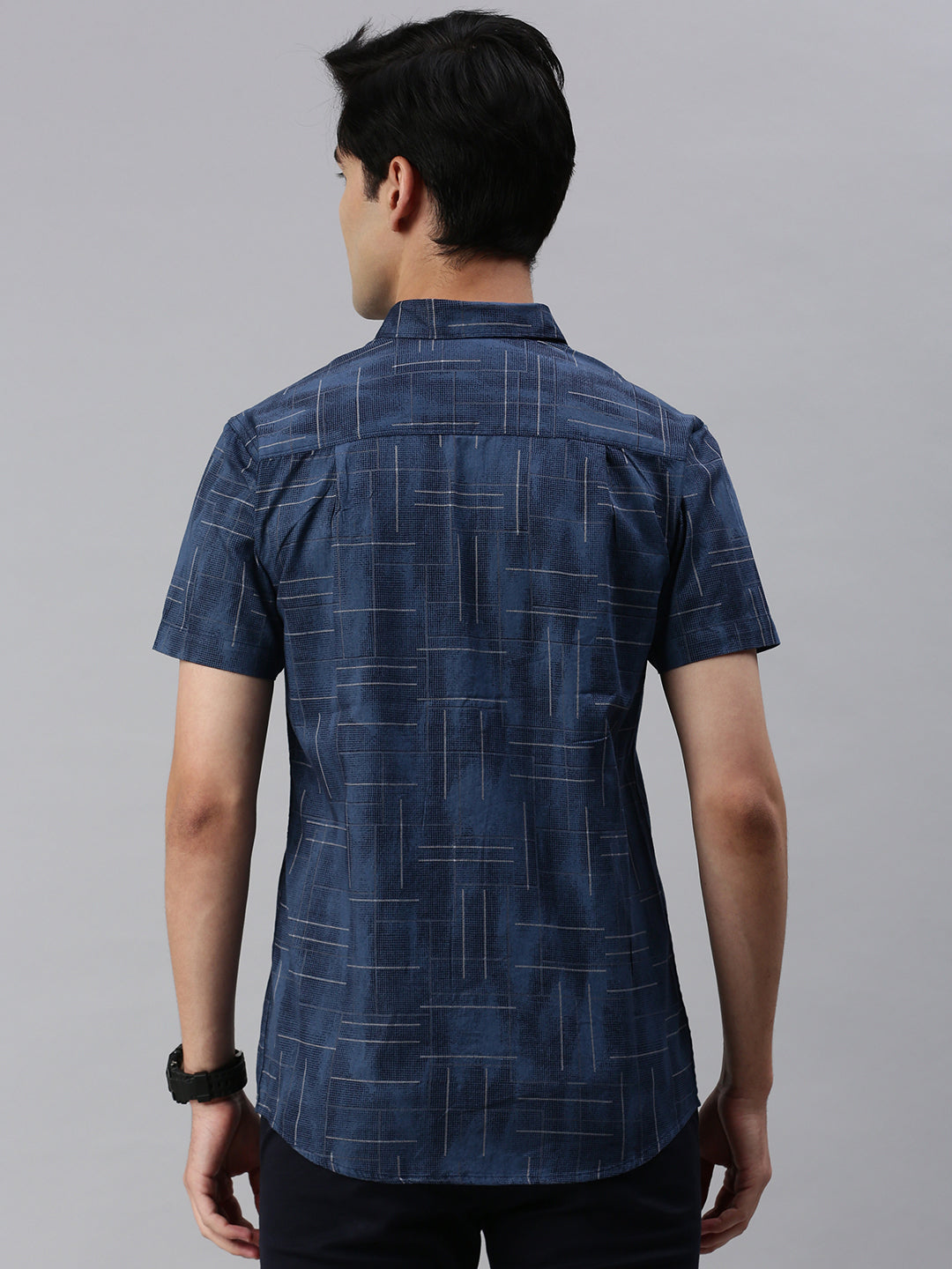CP BRO Men's Cotton Half Sleeve Printed Slim Fit Collar Neck Navy Blue Color Woven Shirt | Sbo1-09 A