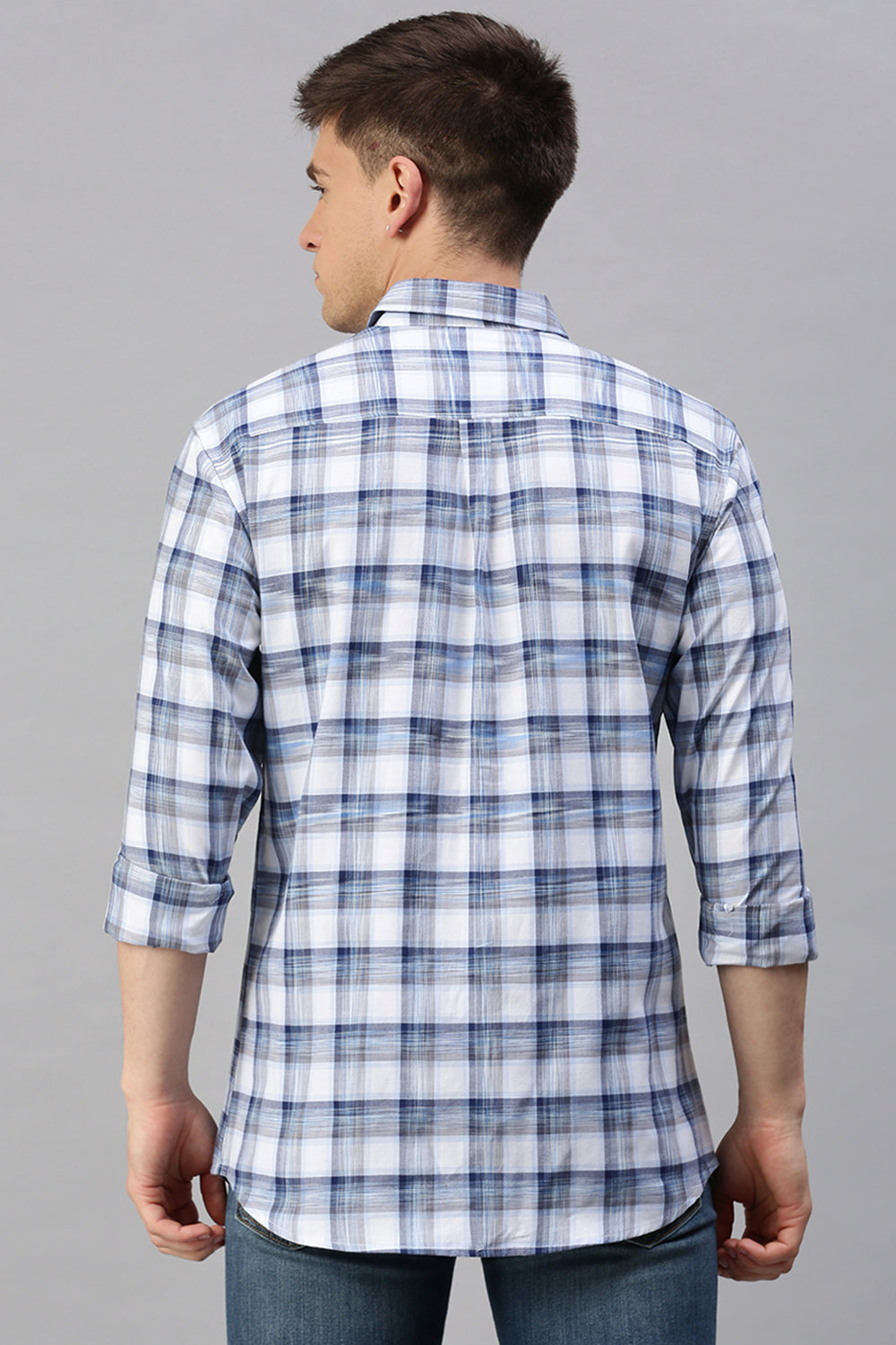 Classic Polo Men's Cotton Full Sleeve Checked Slim Fit Polo Neck Blue Color Woven Shirt | So1-64 A