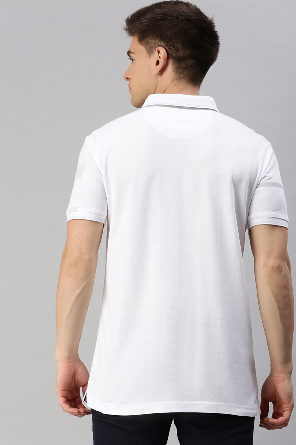 Classic Polo Men's Cotton Half Sleeve Printed Slim Fit Polo Neck White Color T-Shirt | Vivid Polo - 09 A