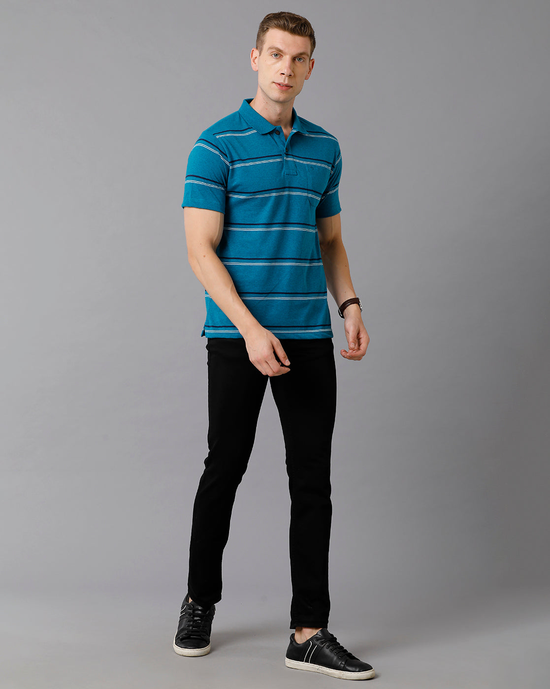 Classic Polo Men's Cotton Blend Striped Authentic Fit Blue T-Shirt | Avon - 499 B