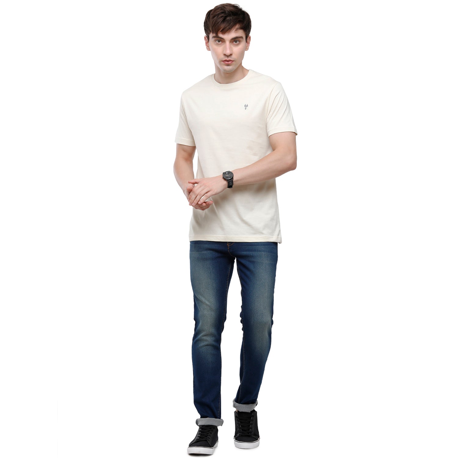Classic Polo Men's Solid Single Jersey White Half Sleeve Slim Fit T-Shirt - Kore-02 T-shirt Classic Polo 