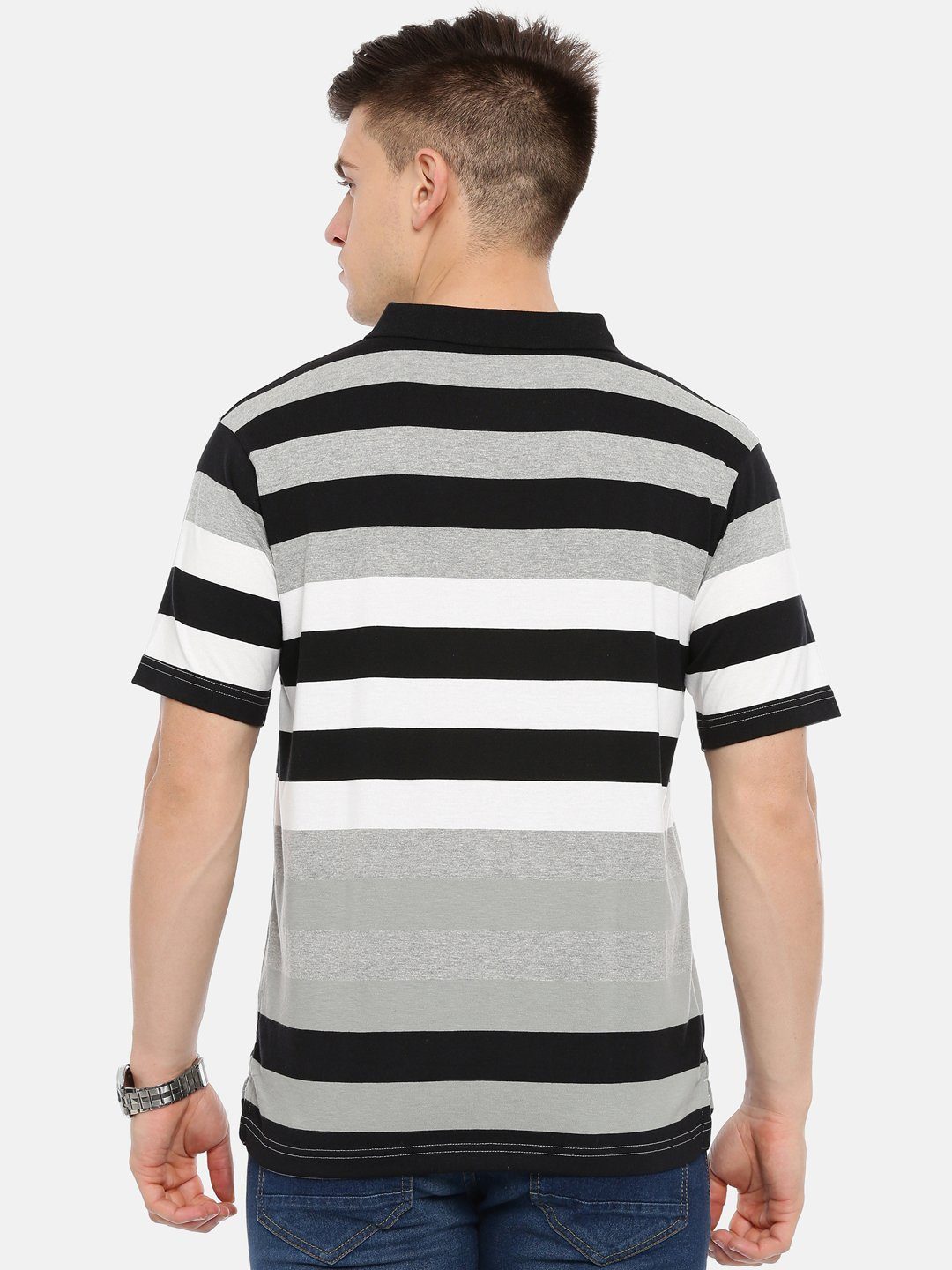 Men's Black with multi colour stripes T-shirt SWISS T-Shirt Swiss Club 