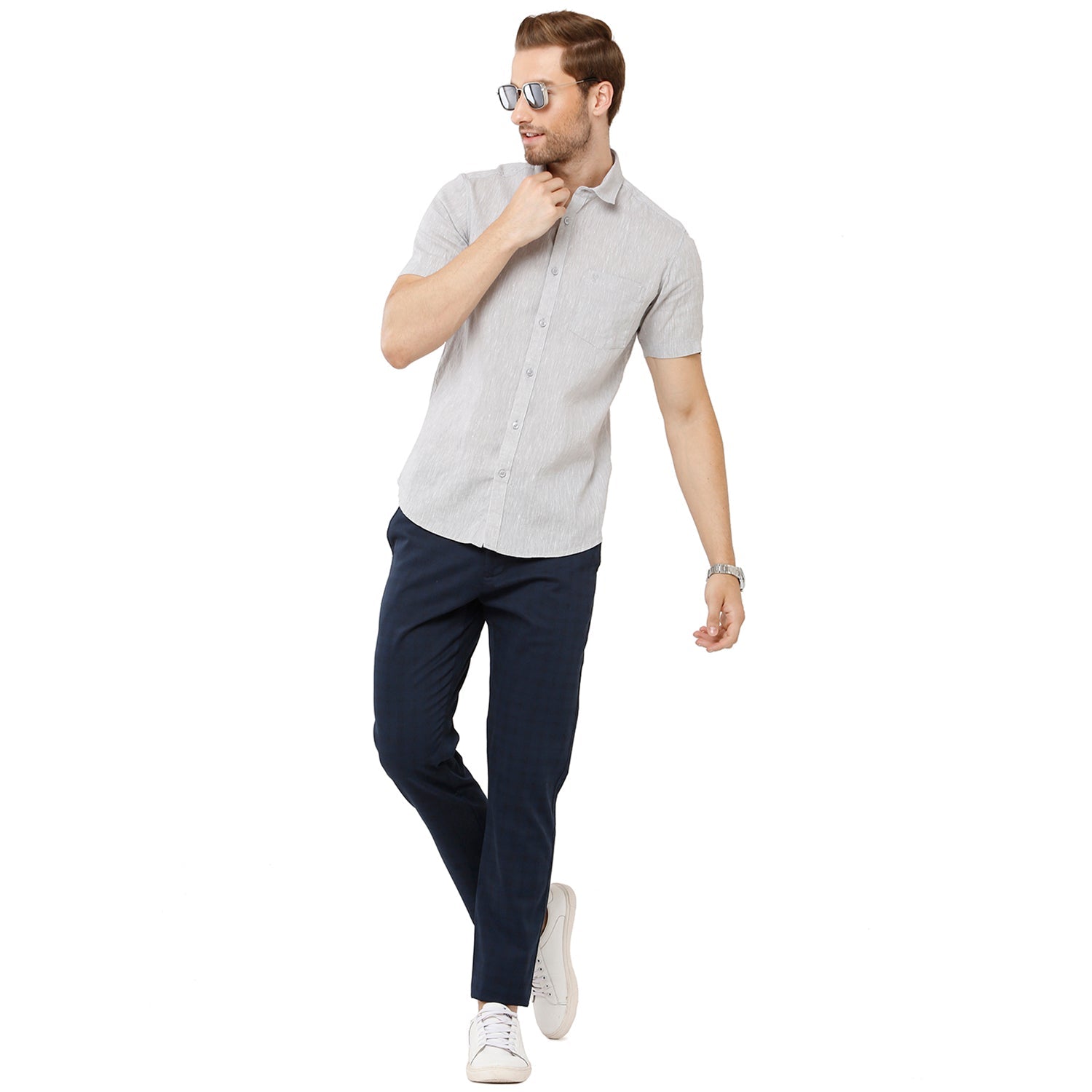 Classic Polo Mens Grey Linen Cotton Woven Shirt - Porsh Grey Shirts Classic Polo 