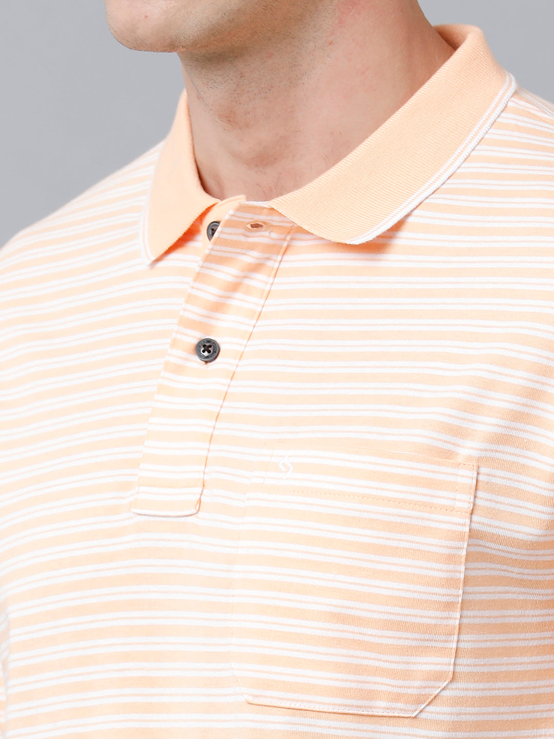 Classic Polo Men's Cotton Half Sleeve Striped Authentic Fit Polo Neck Peach Color T-Shirt | Feeders - 212 A