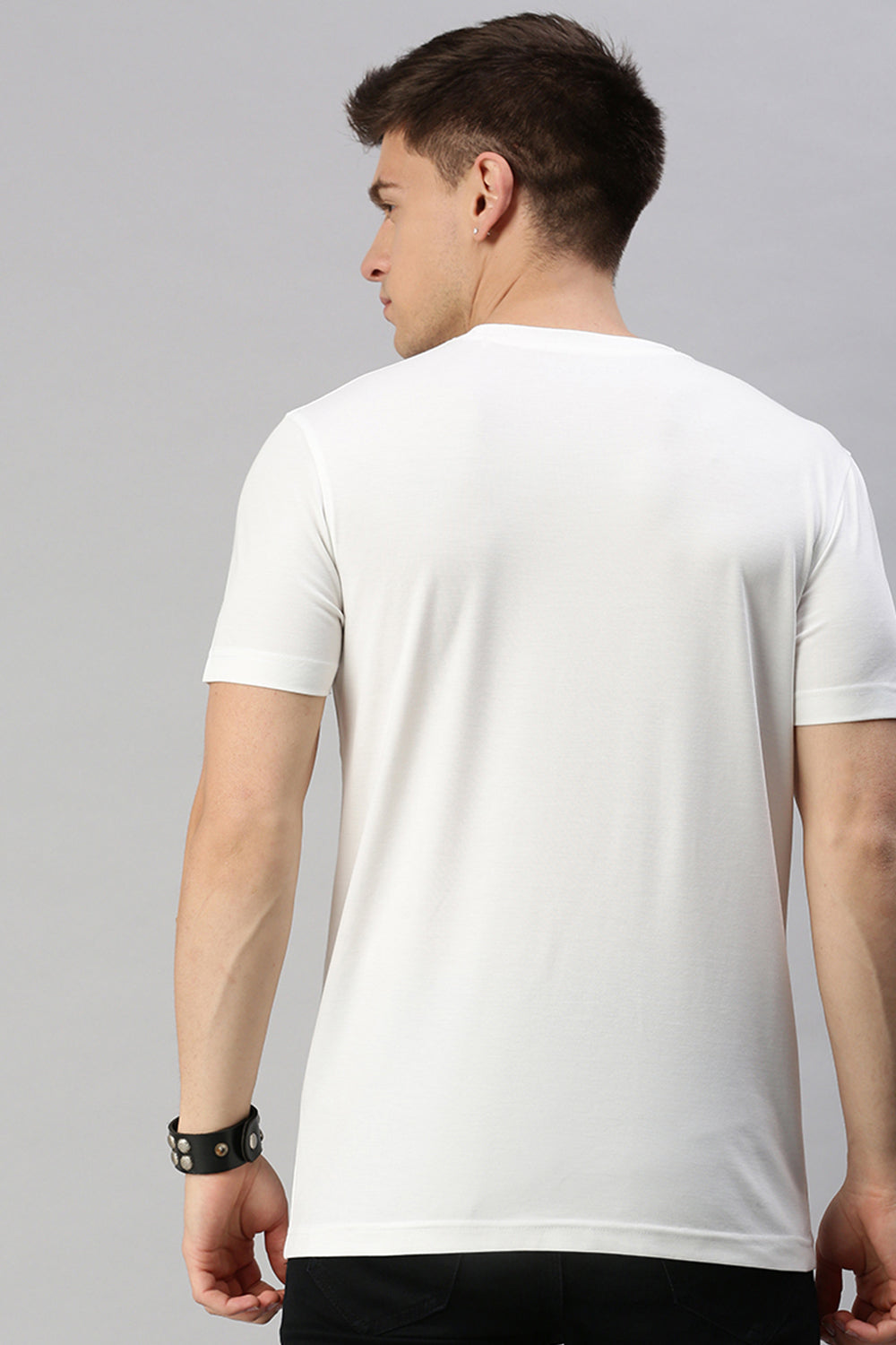 CP BRO Men's Cotton Half Sleeve Printed Slim Fit Crew Neck White Color T-Shirt | Brcn - 536