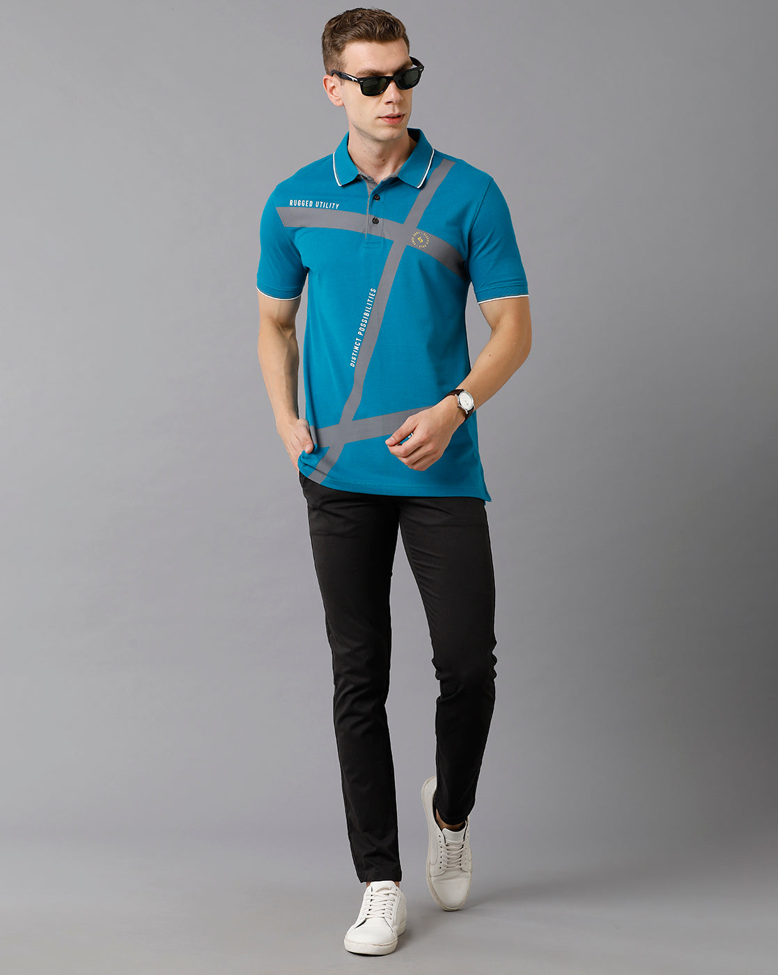 Classic Polo Men's Cotton Printed Slim Fit Blue T-Shirt | Prm - 701 A