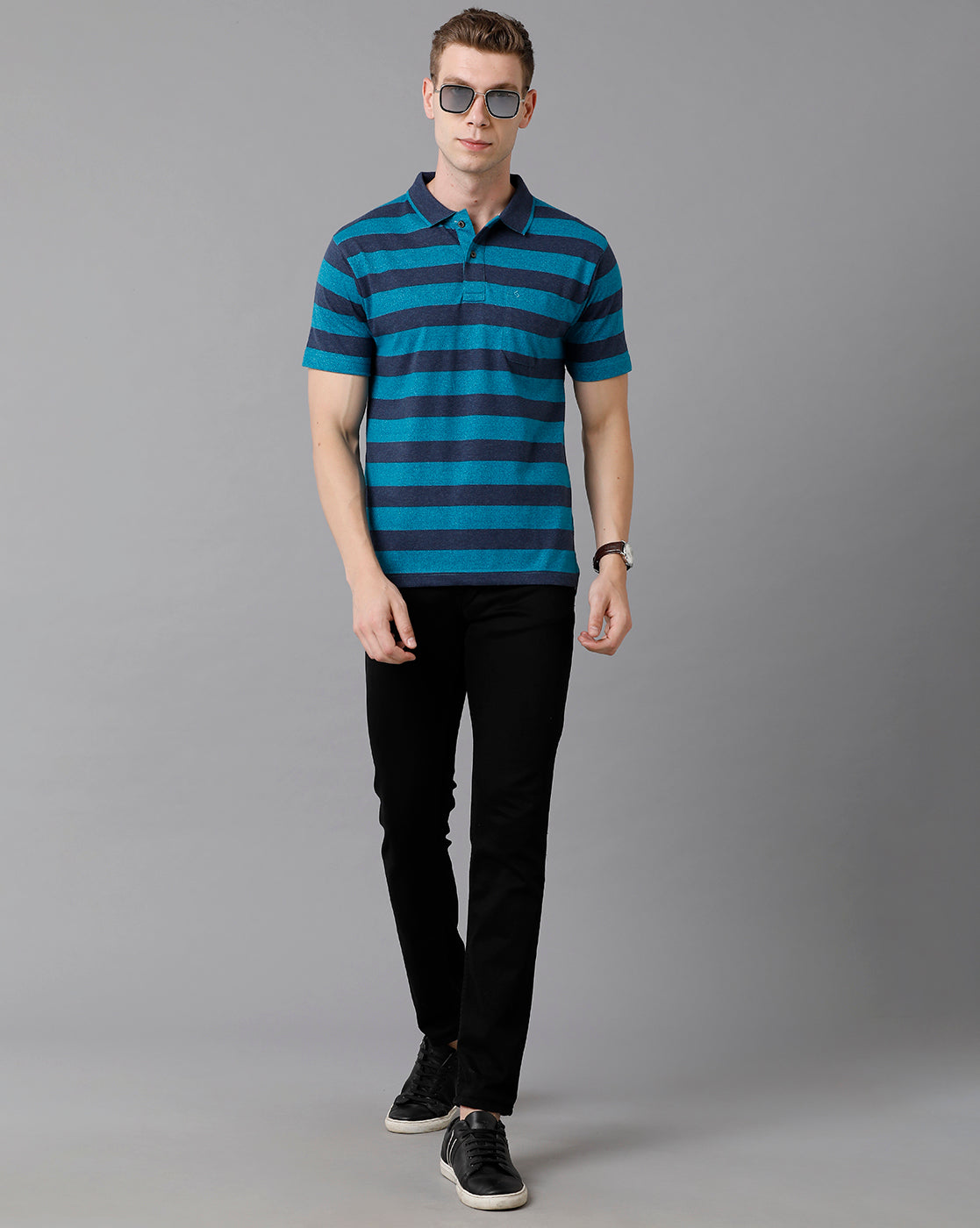 Classic Polo Men's Cotton Blend Striped Authentic Fit Multicolor T-Shirt | Mel - 214 A