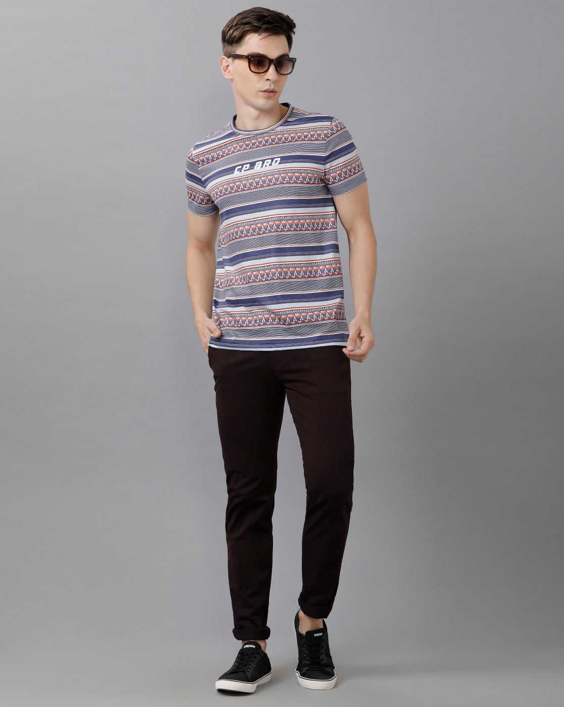 CP BRO Men's Cotton Striped Half Sleeve Slim Fit Round Neck Multicolor T-Shirt | Brcn 505