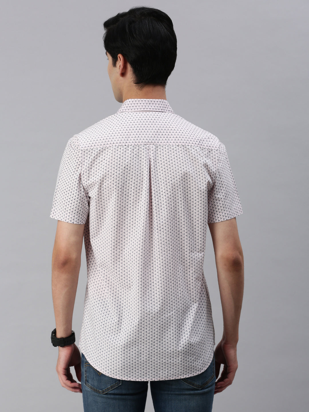 Classic Polo Men's Cotton Half Sleeve Printed Slim Fit Collar Neck Pink Color Woven Shirt | So1-147 A