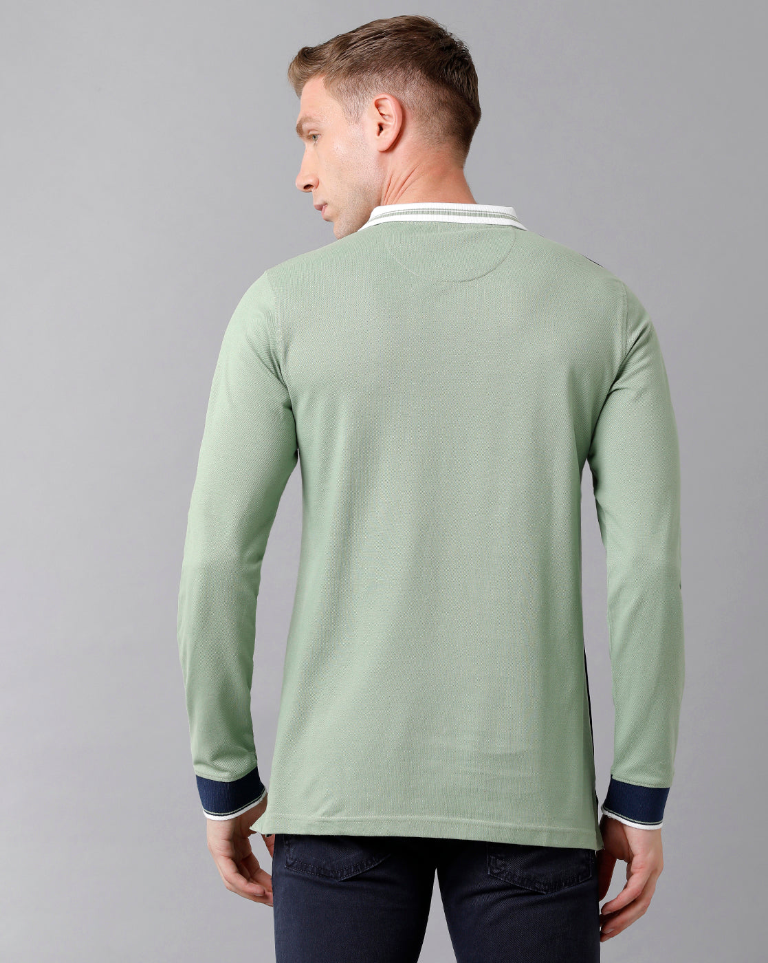CP BRO Men's Cotton Color Block Full Sleeve Slim Fit Polo Neck Green Color T-Shirt | Brp Fs - 331 A