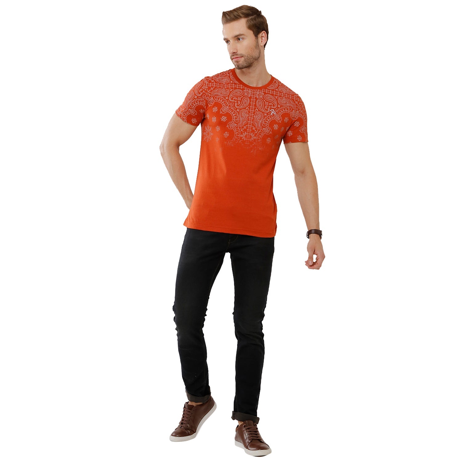 Classic Polo Bro Mens 100% Cotton Printed Half Sleeve Slim Fit Crew Neck Red Color T-Shirt (BRCN - 474 B SF C) Classic Polo 