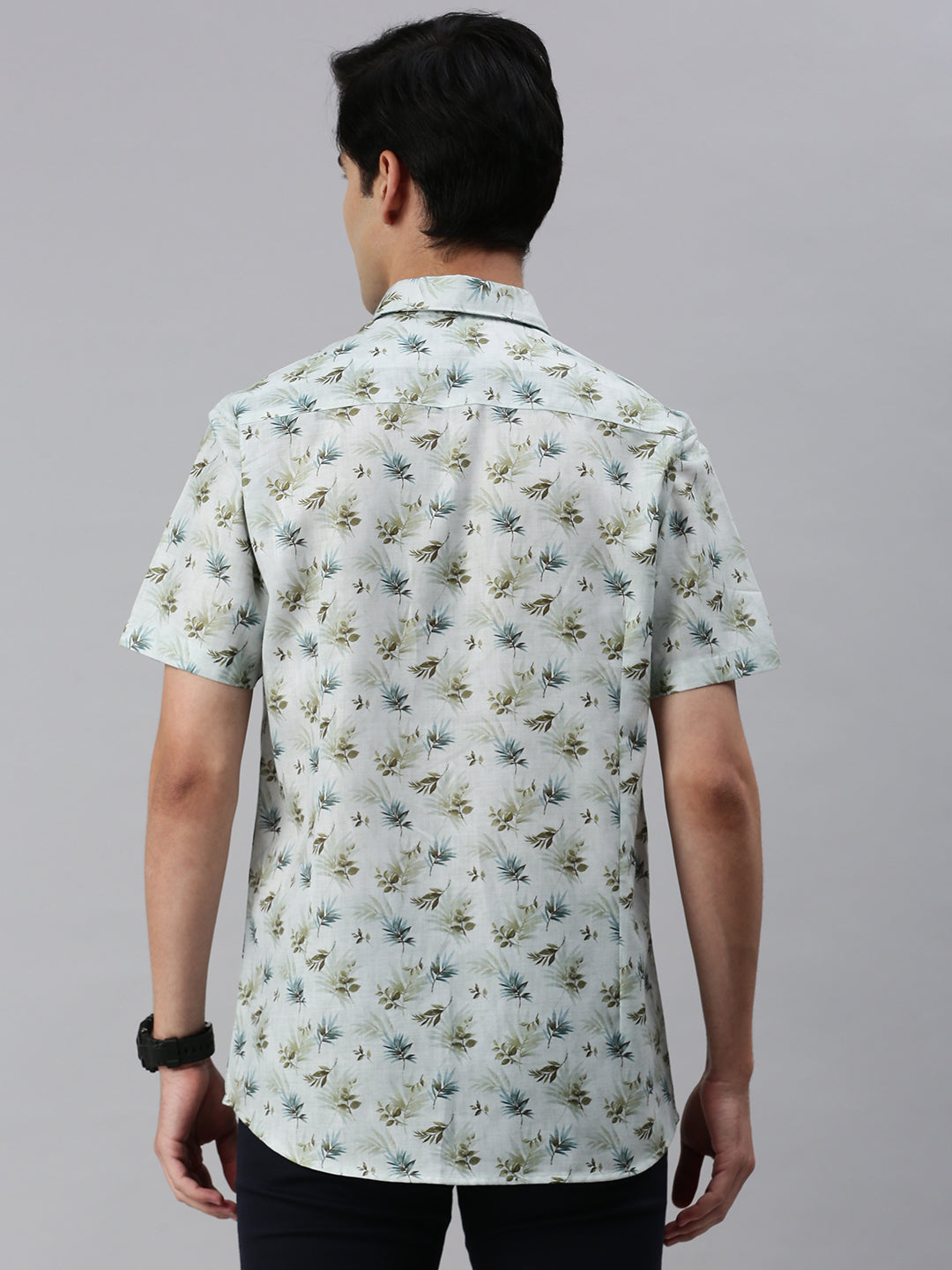 Classic Polo Men's Cotton Half Sleeve Printed Slim Fit Collar Neck Green Color Woven Shirt | So1-28 A