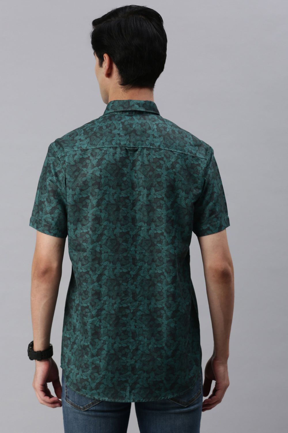 Classic Polo Men's Cotton Full Sleeve Printed Slim Fit Polo Neck Green Color Woven Shirt | So1-30 A