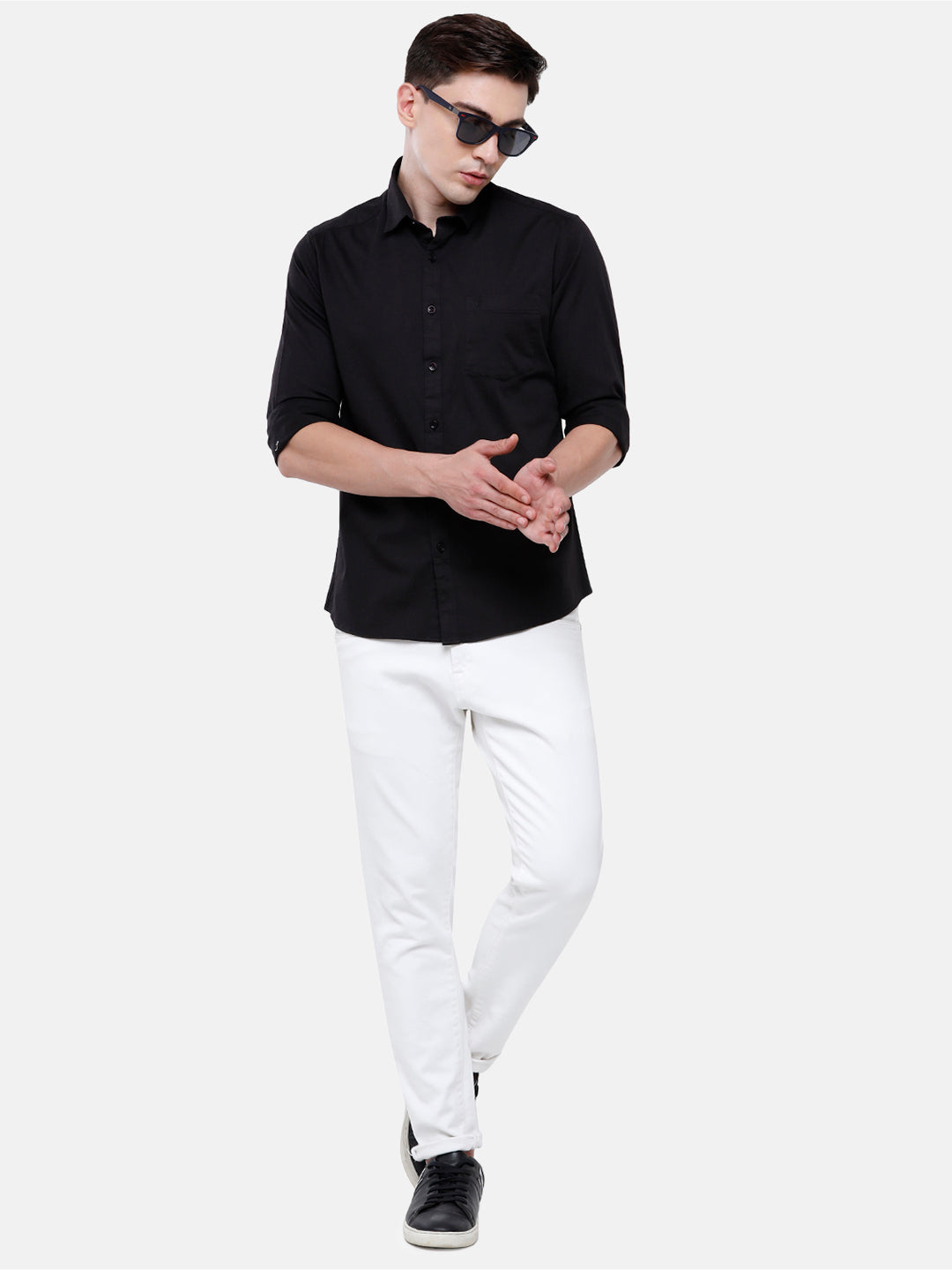 Classic Polo Men's Cotton Light Black Solid Full Sleeve Shirt - Zeus Black