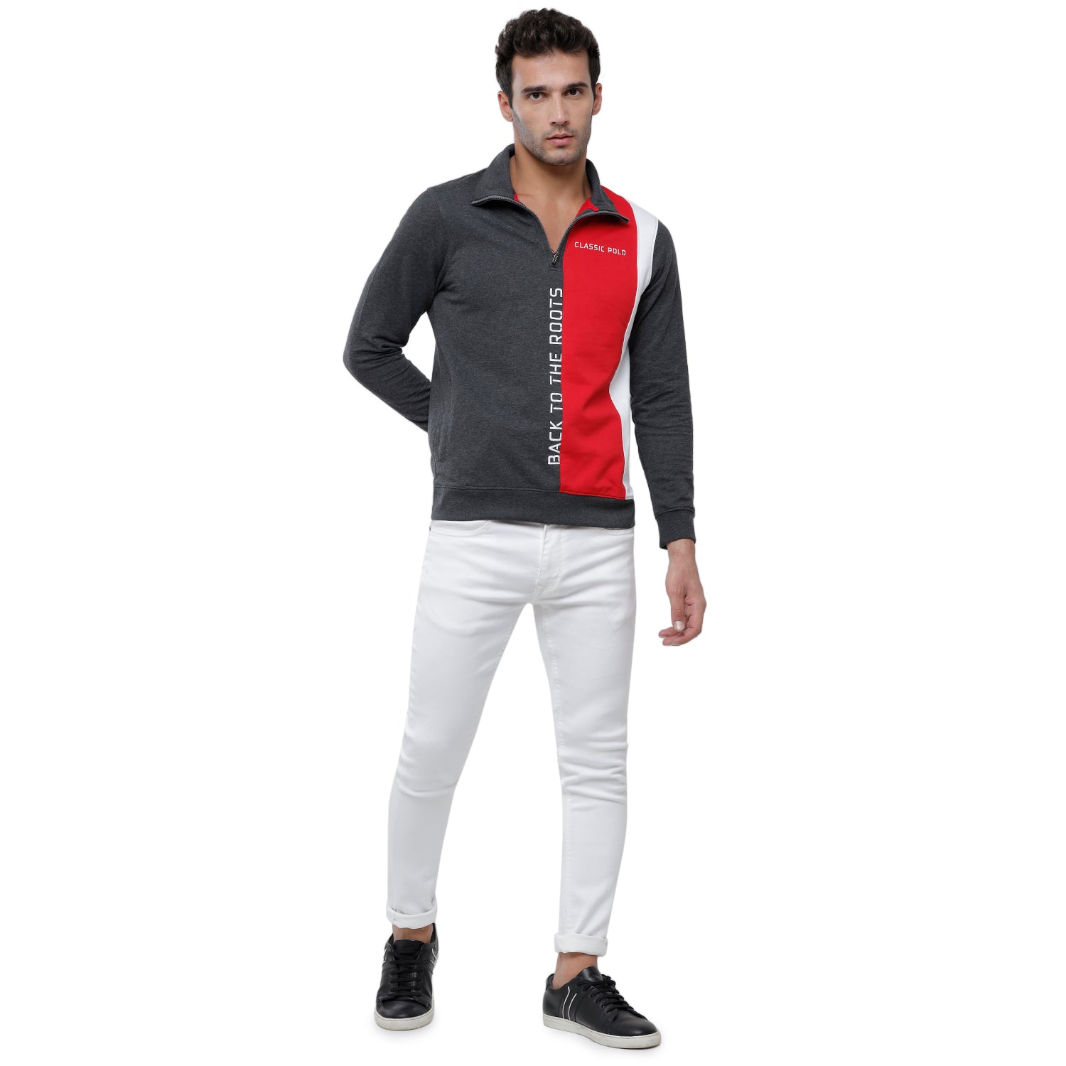 Classic Polo Men's Color Block Full Sleeve Red & Grey Polo neck Sweat Shirt - CPSS-331A Sweat Shirts Classic Polo 