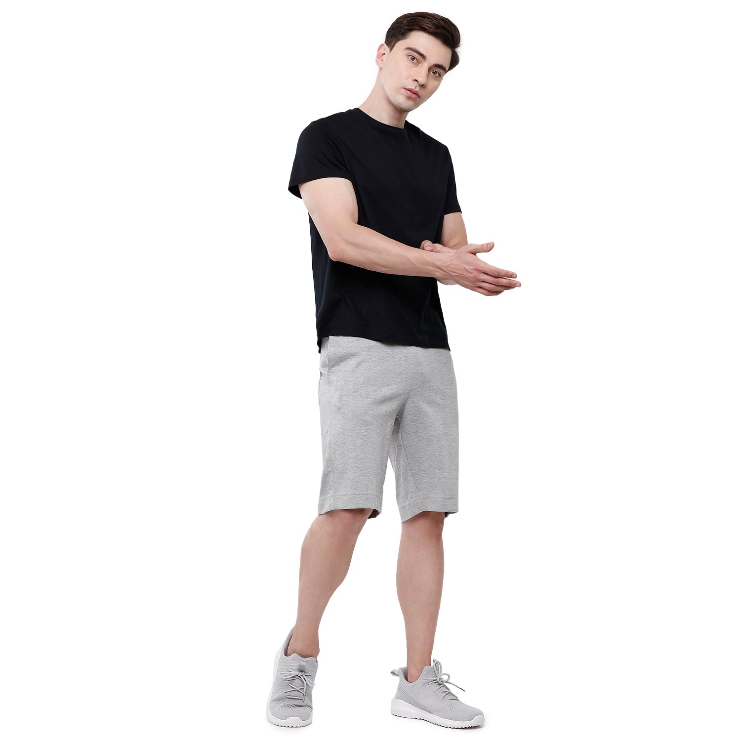 Classic Polo Mens Solid Slim Fit Shorts (NOS-DYNA - GREY MEL) Classic Polo 