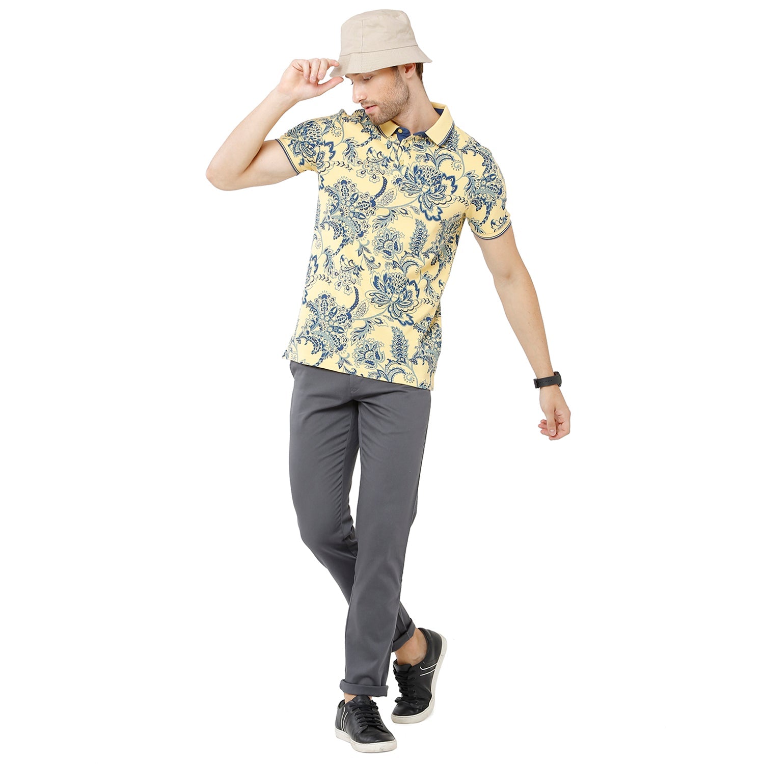 Classic Polo Bro Mens 100% Cotton Printed Half Sleeve Slim Fit Polo Neck Multicolor T-Shirt (BRP - 328 A SF P) Classic Polo 