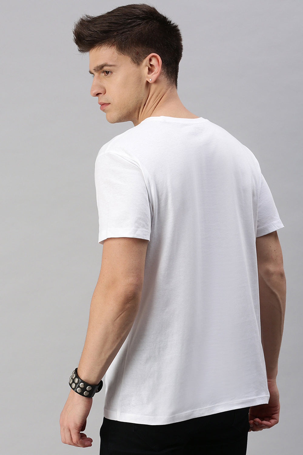 Classic Polo Men's Cotton Half Sleeve Solid Slim Fit Crew Neck White Color T-Shirt | Baleno - 521 B