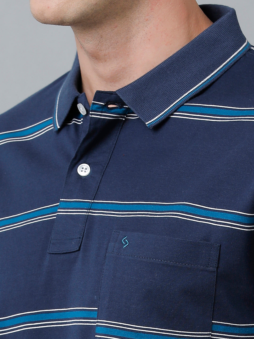 Classic Polo Men's Cotton Half Sleeve Striped Authentic Fit Polo Neck Navy Color T-Shirt | Ap - 90 B