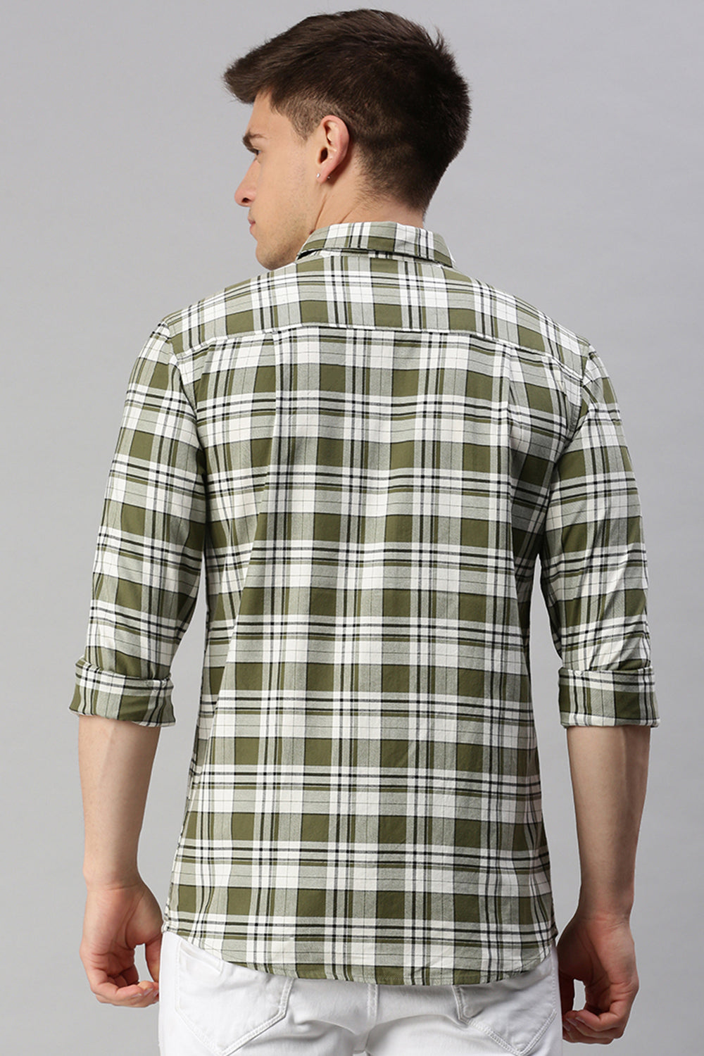 CP BRO Men's Cotton Full Sleeve Checked Slim Fit Collar Neck Green Color Woven Shirt | Sbo1-05 B