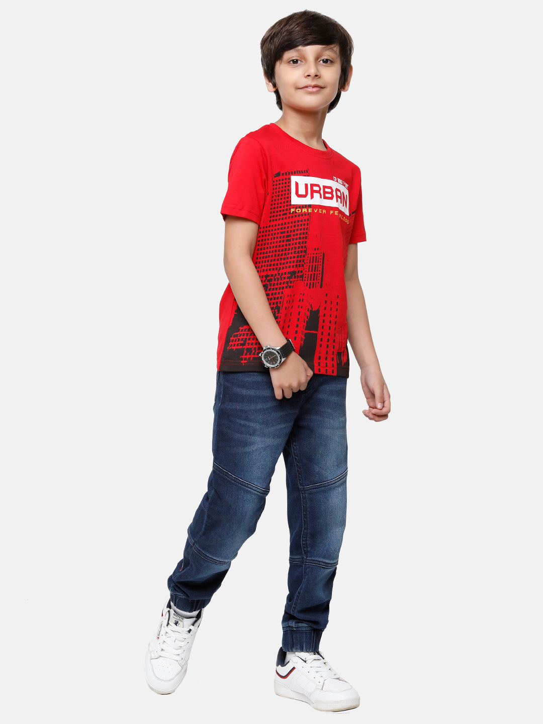 CP Boys Red Printed Slim Fit Round Neck T-Shirt T-shirt Classic Polo 