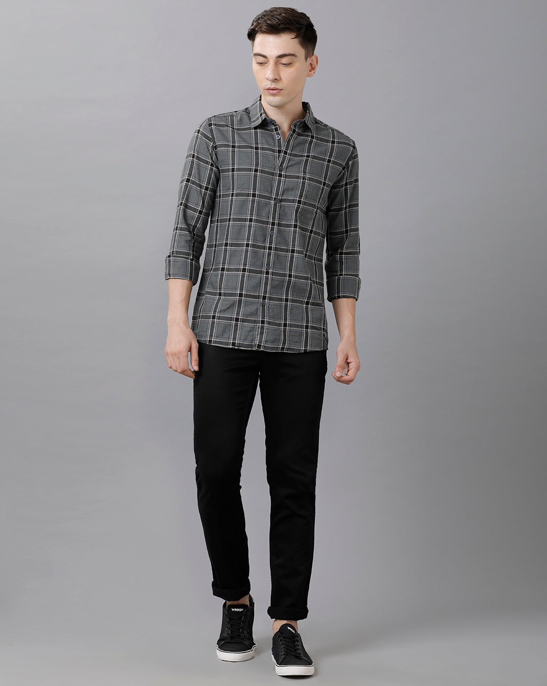 CP BRO Men's Cotton Checked Full Sleeve Slim Fit Polo Neck Grey Color Shirt | Sbn1 59 A
