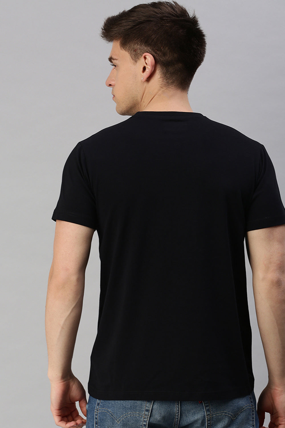 Classic Polo Men's Cotton Half Sleeve Printed Slim Fit Crew Neck Black Color T-Shirt | Baleno - 504 A