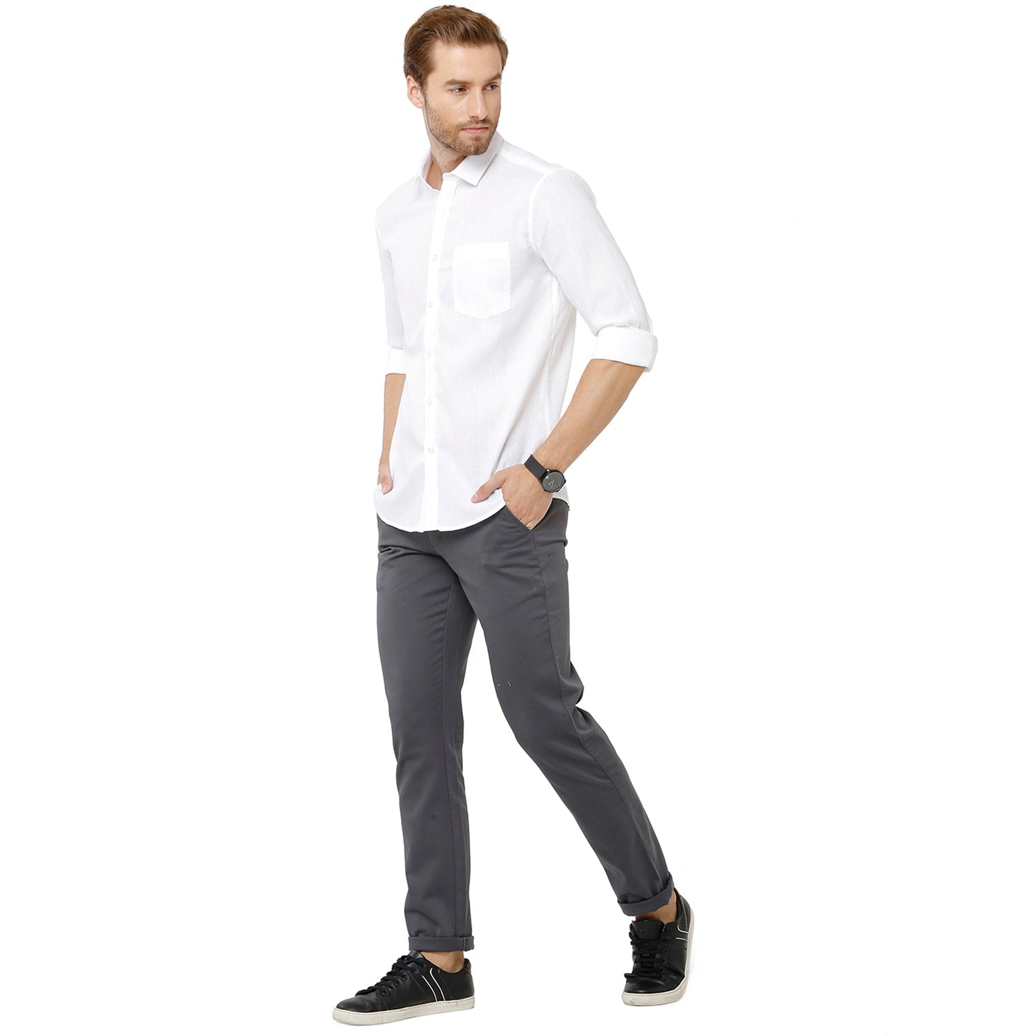 Classic Polo Mens White Linen Cotton Woven Shirt - Porsh White FS Shirts Classic Polo 