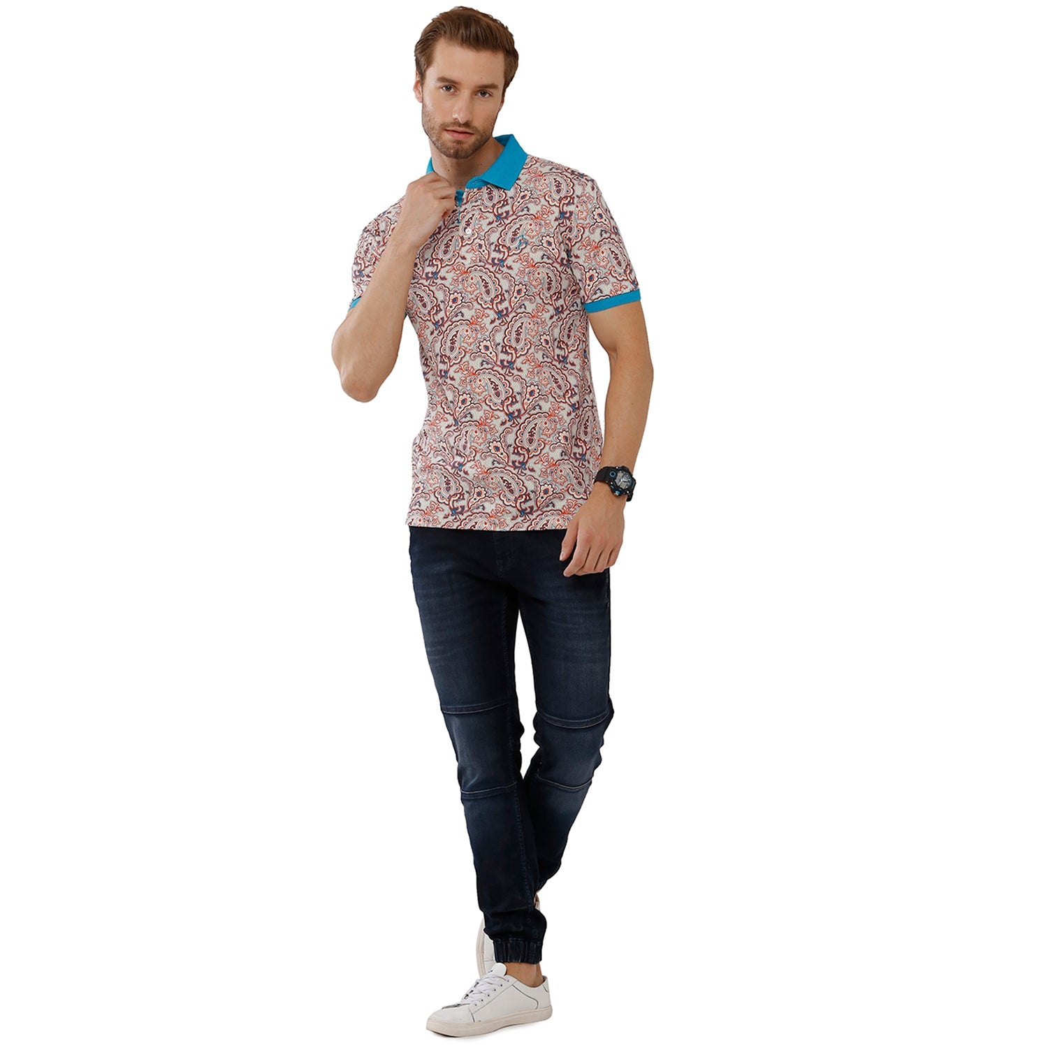 Classic Polo Bro Mens 100% Cotton Printed Half Sleeve Slim Fit Polo Neck Multicolor T-Shirt (BRP - 325 B SF P) Classic Polo 