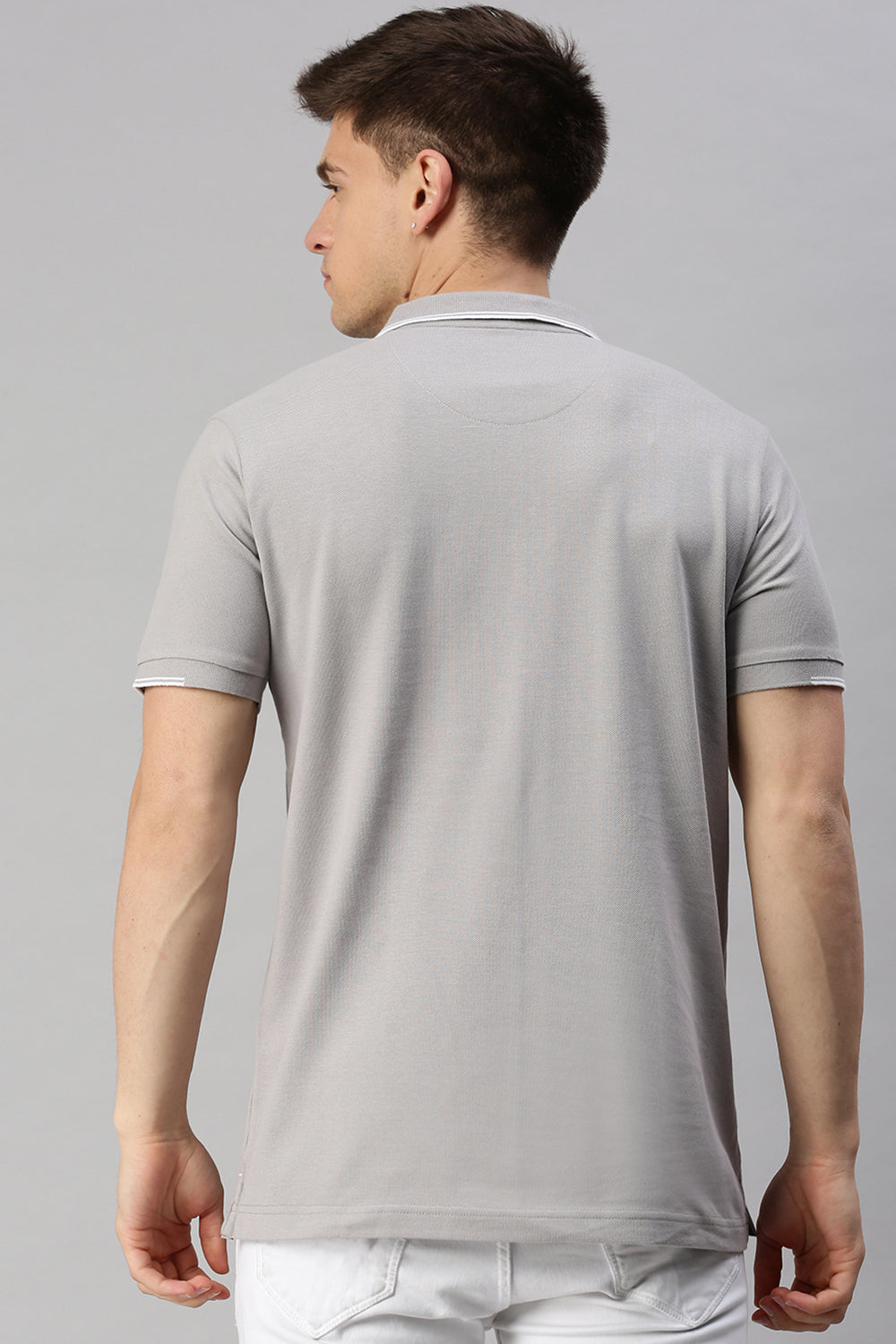 Classic Polo Men's Cotton Half Sleeve Printed Slim Fit Polo Neck Grey Color T-Shirt | Vivid Polo - 02 B