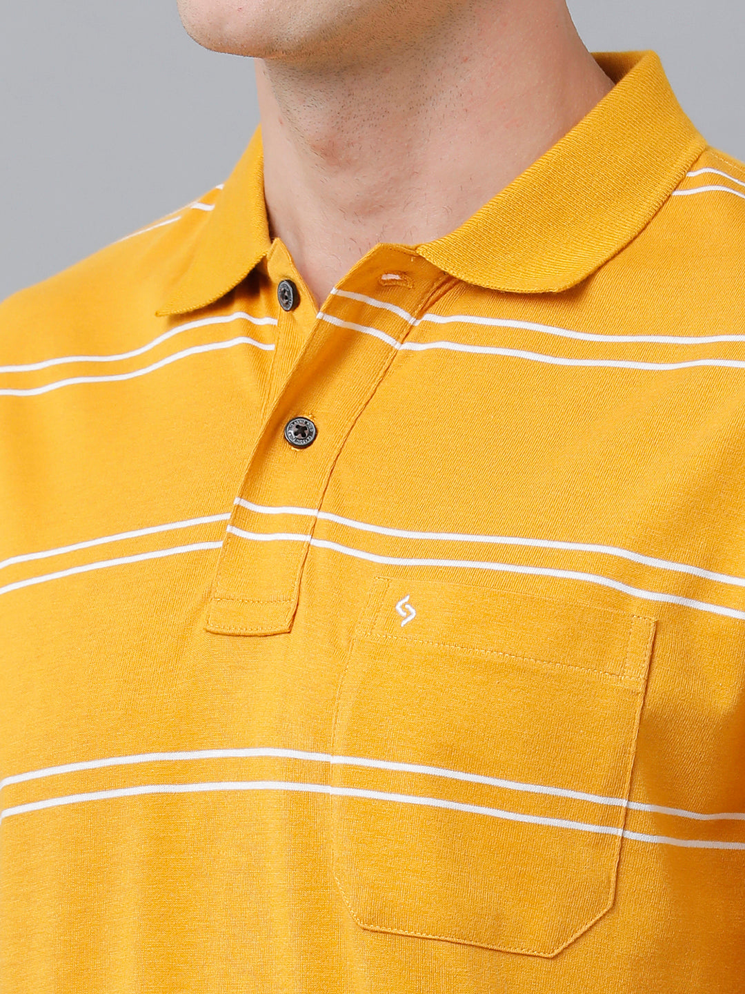Classic Polo Men's Cotton Blend Half Sleeve Striped Authentic Fit Polo Neck Golden Yellow Color T-Shirt | Avon - 521 B