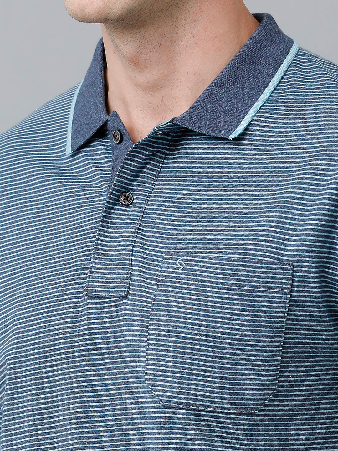 Classic Polo Men's Cotton Half Sleeve Striped Authentic Fit Polo Neck Navy Blue Color T-Shirt | Feeders - 222 A