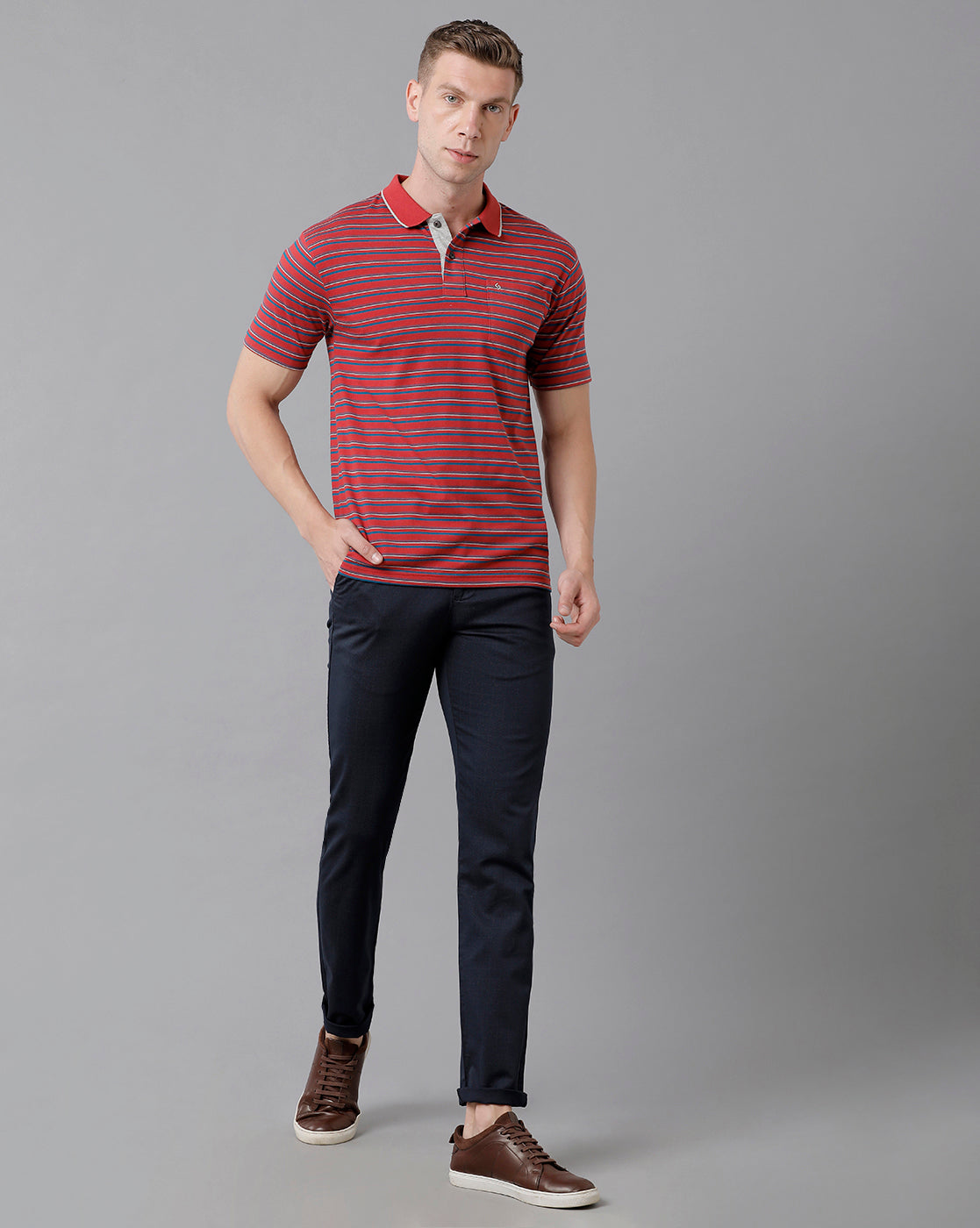 Classic Polo Men's Cotton Striped Half Sleeve Regular Fit Polo Neck Red Color T-Shirt | Feeders - 207 B