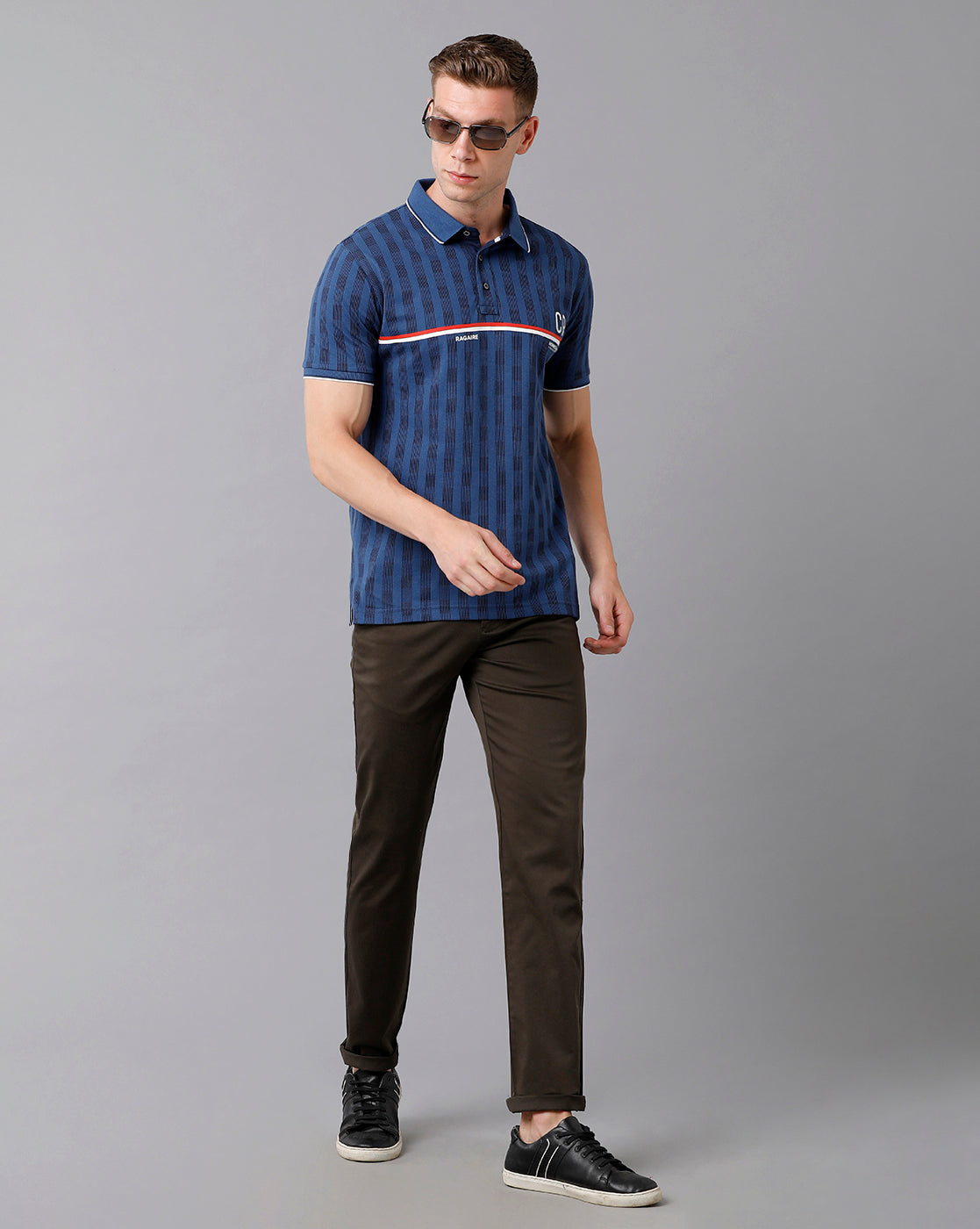Classic Polo Men's Cotton Printed Half Sleeve Slim Fit Polo Neck Blue Color T-Shirt | Prm - 703 A