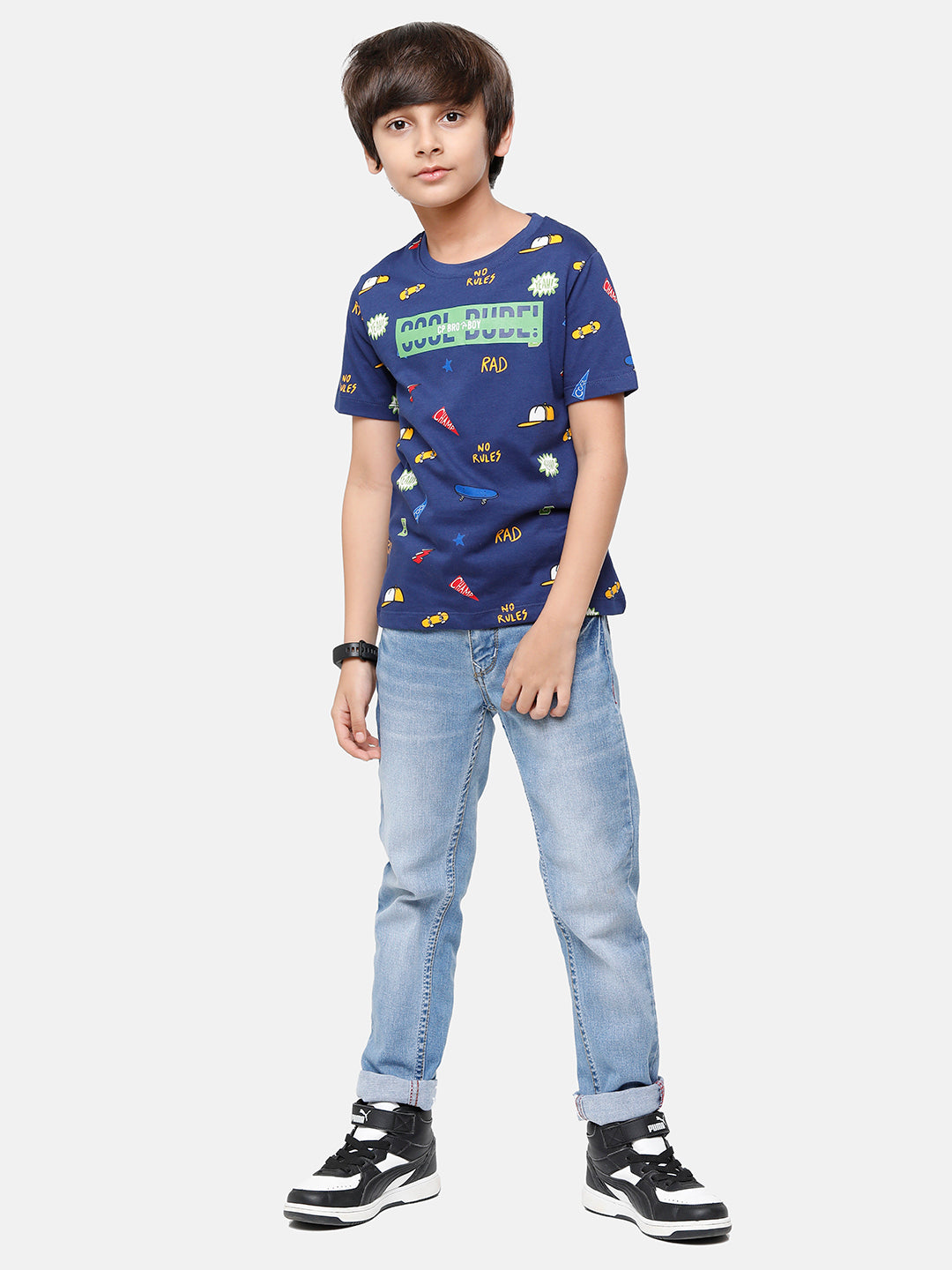 CP Boys Blue Printed Slim Fit Round Neck T-Shirt T-shirt Classic Polo 