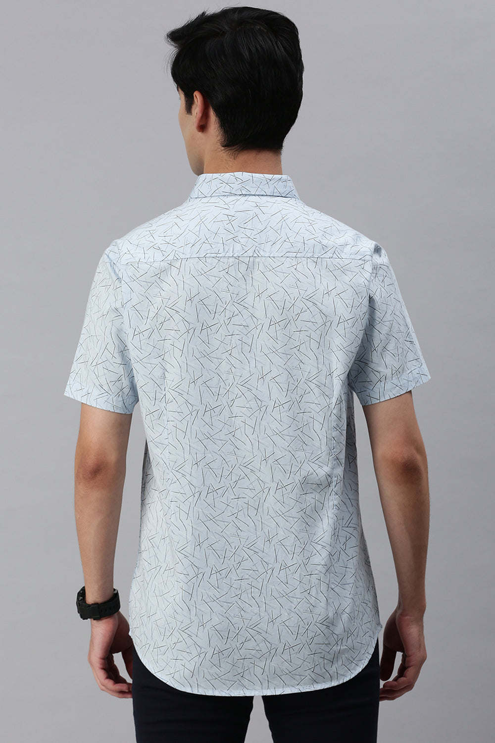Classic Polo Men's Cotton Half Sleeve Printed Slim Fit Polo Neck Light Blue Color Woven Shirt | So1-03 A