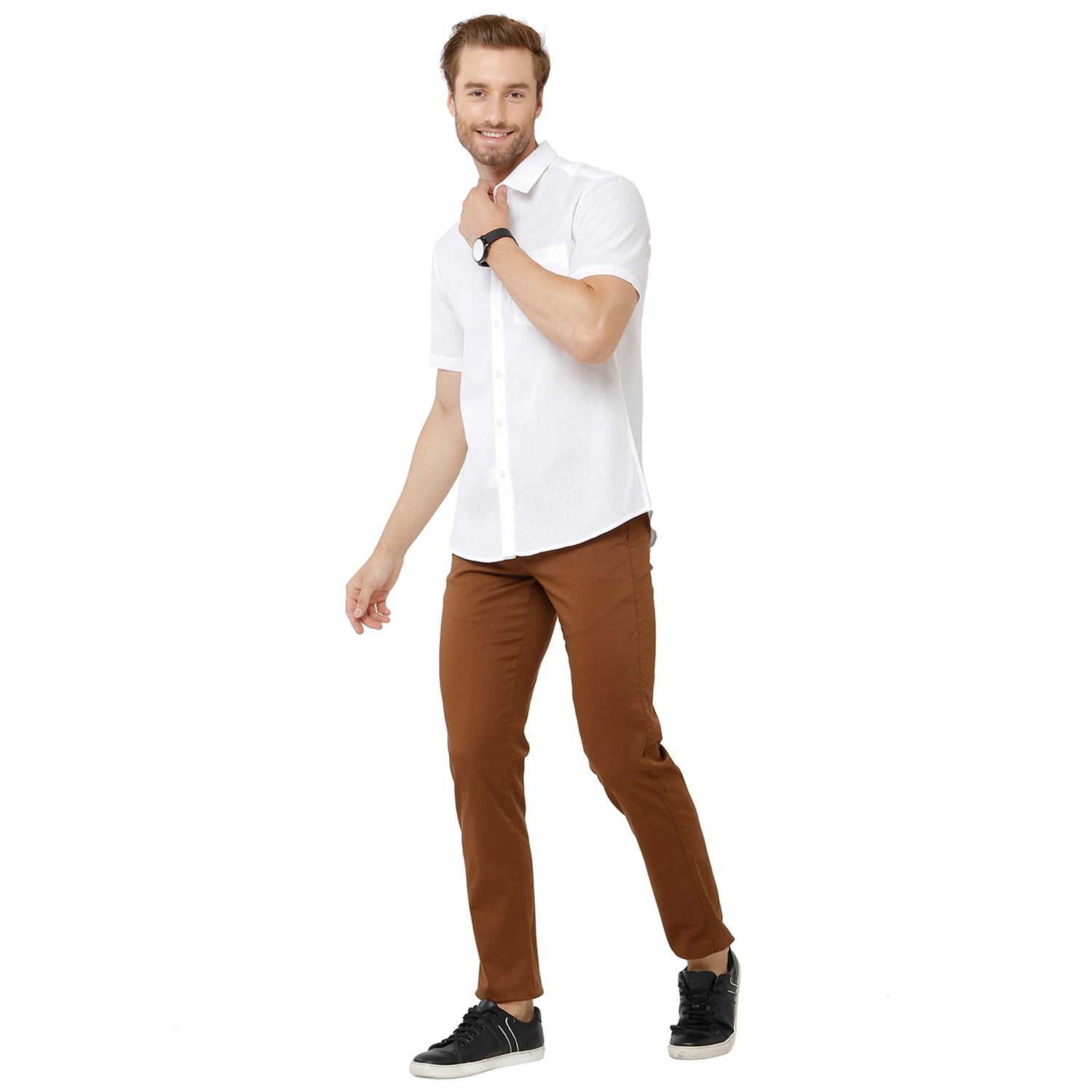Classic Polo Mens White Linen Cotton Woven Shirt - Porsh White Shirts Classic Polo 