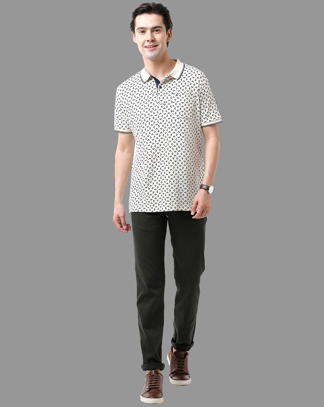 Classic Polo Mens Cotton Half Sleeve Printed Slim Fit Polo Neck Cream Color T-Shirt | Bello - 172 A