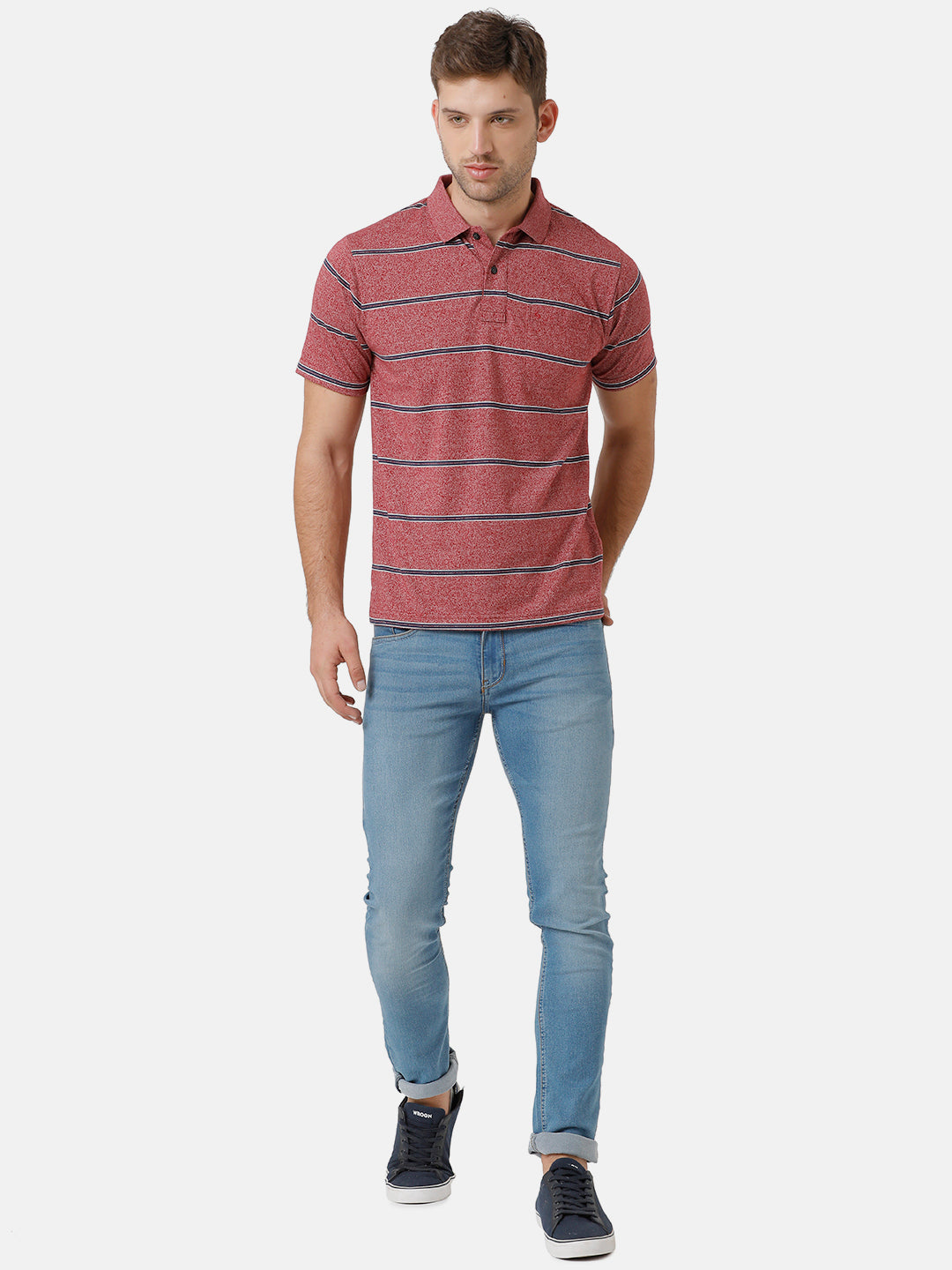 Classic Polo Mens Cotton Blend Half Sleeve Striped Authentic Fit Polo Neck Maroon Color T-Shirt | Avon 505 B