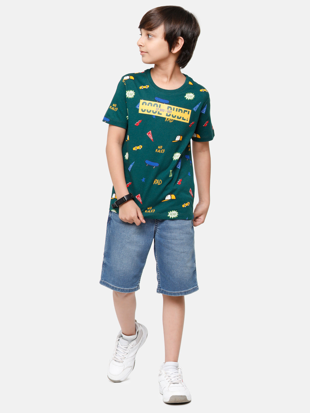 CP Boys Green Printed Slim Fit Round Neck T-Shirt T-shirt Classic Polo 