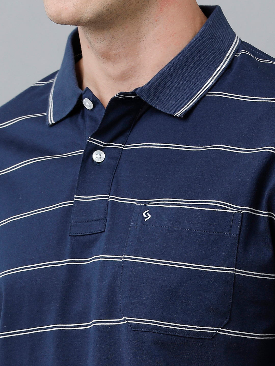 Classic Polo Men's Cotton Half Sleeve Striped Authentic Fit Polo Neck Dark Blue Color T-Shirt | Ap - 85 B