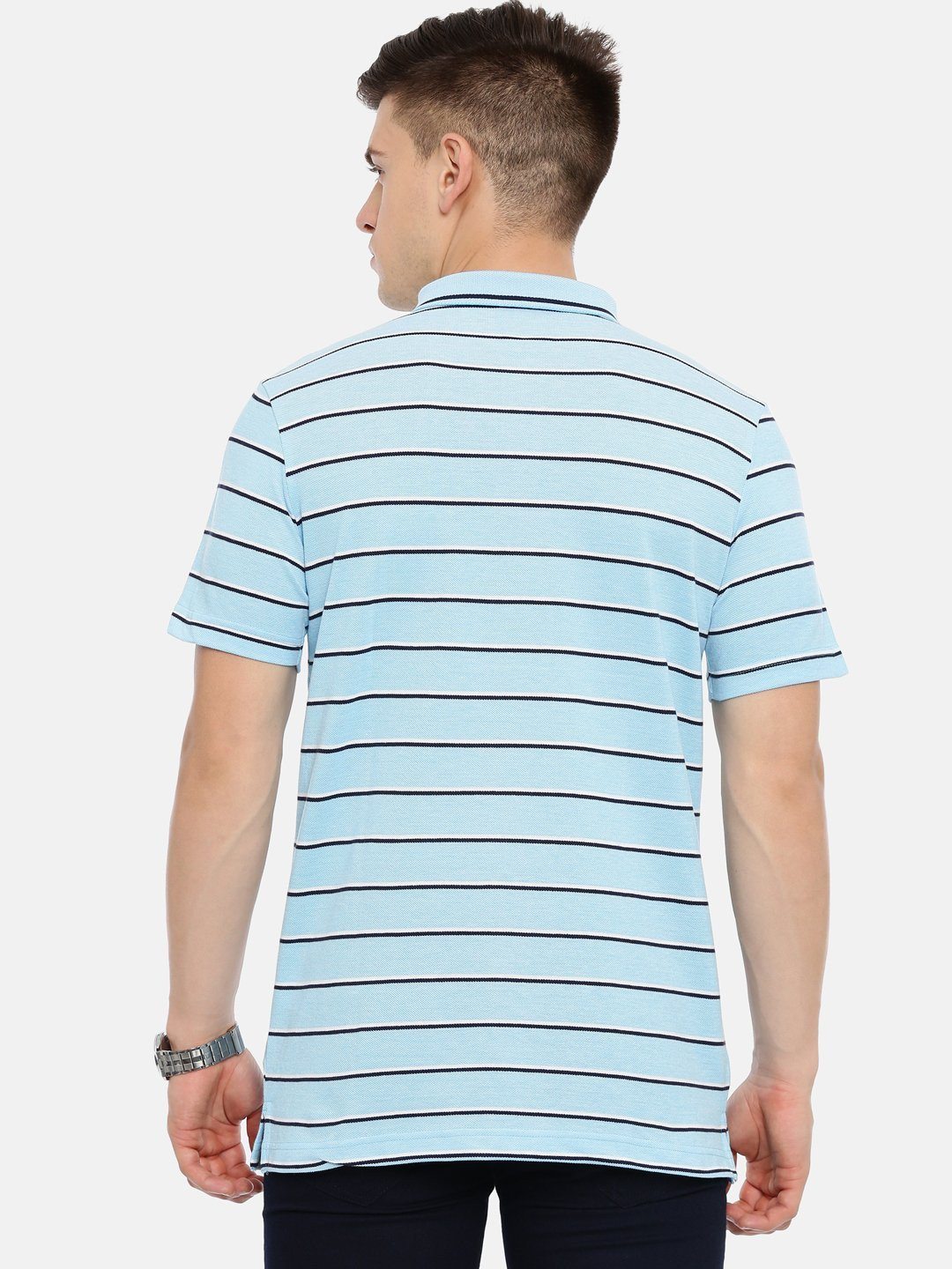 Men's Sky blue with multi-color auto stripes polo t-shirt T-shirt Classic Polo 