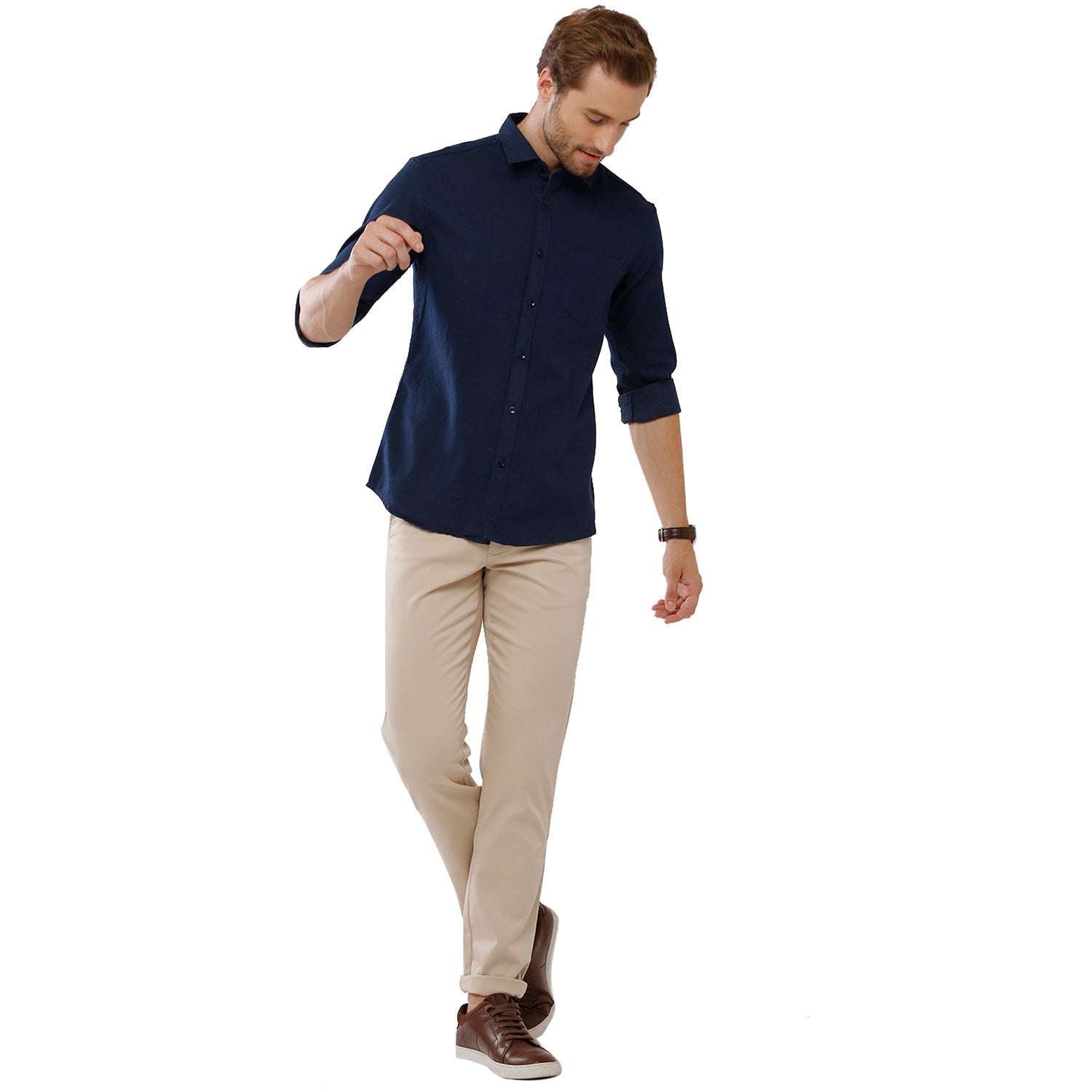 Classic Polo Mens 100% Cotton Solid Slim Fit Navy Color Woven Shirt - SN1 88 A Shirts Classic Polo 