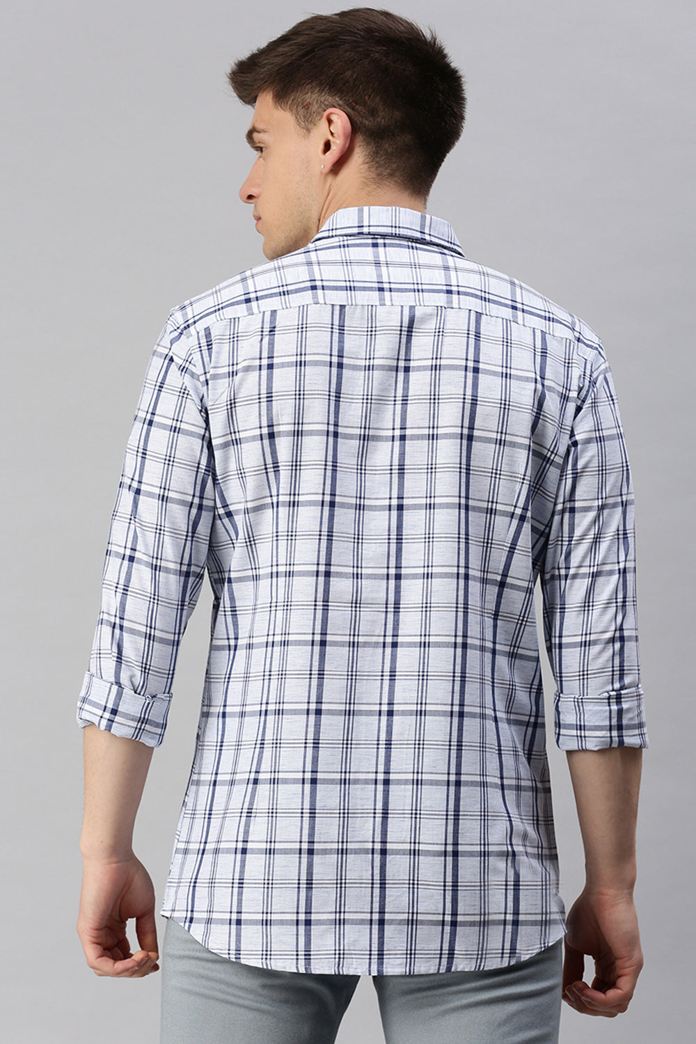 Classic Polo Men's Cotton Full Sleeve Checked Slim Fit Collar Neck Blue Color Woven Shirt | So1-79 A