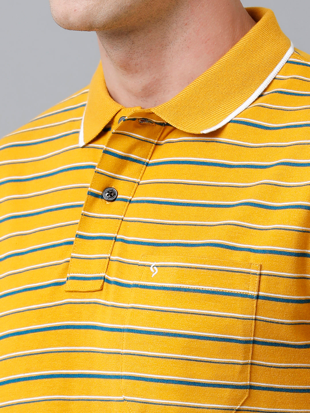 Classic Polo Men's Cotton Half Sleeve Striped Authentic Fit Polo Neck Golden Yellow Color T-Shirt | Feeders - 218 A