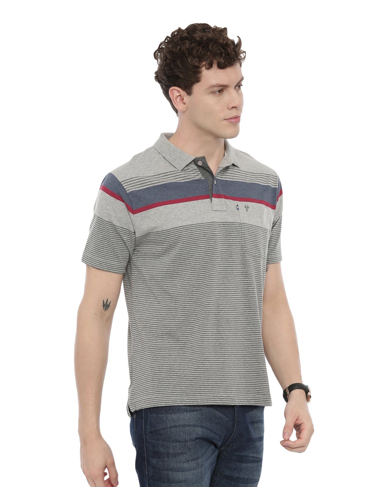 Swiss club Men's Polo Neck Half Sleeve Grey 100% Cotton Regular Fit T-Shirt STAG - 84 B AF P T-shirt Swiss Club 