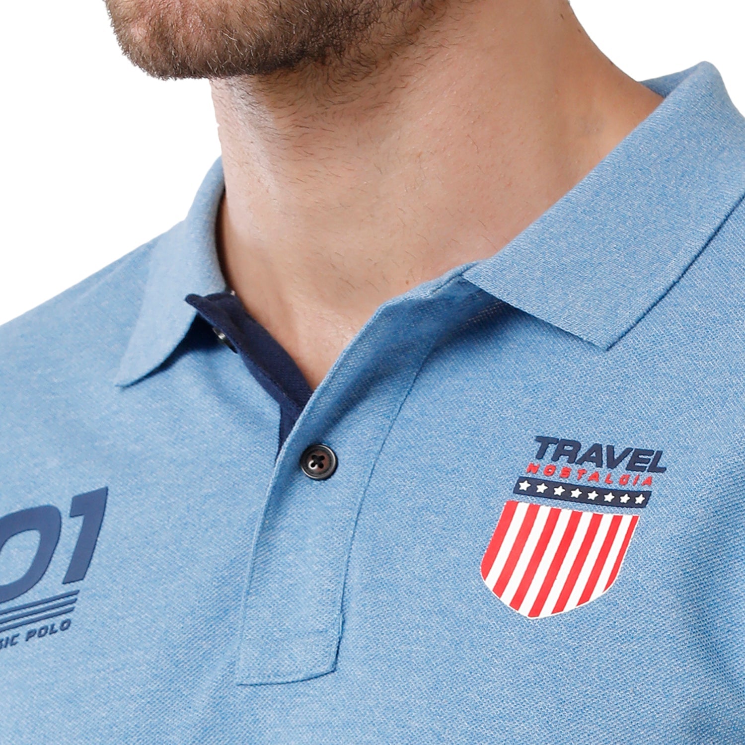 Mens Blue Color Half Sleeve Polo Neck Graphic T Shirt - PRM - 681 A SF P T-shirt Classic Polo 