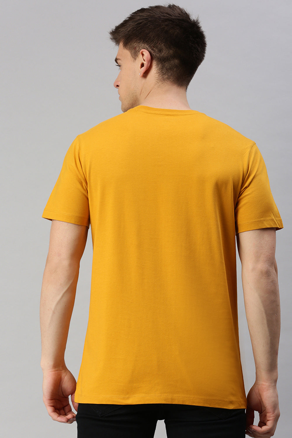 Classic Polo Men's Cotton Half Sleeve Solid Slim Fit Crew Neck Yellow Color T-Shirt | Baleno - 521 A